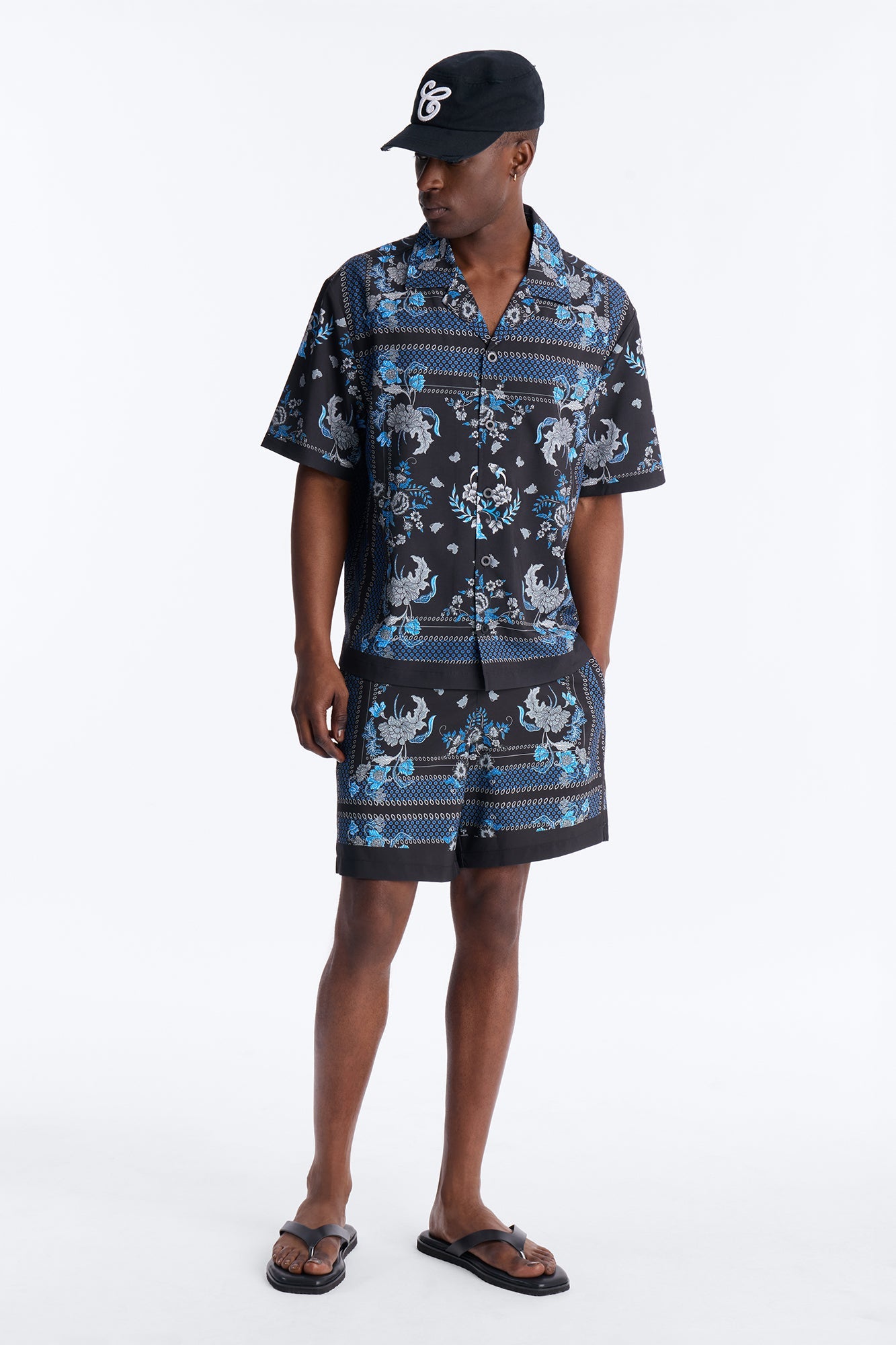 Relaxed Mirage Bloom Cuban Collar Button Shirt - Black