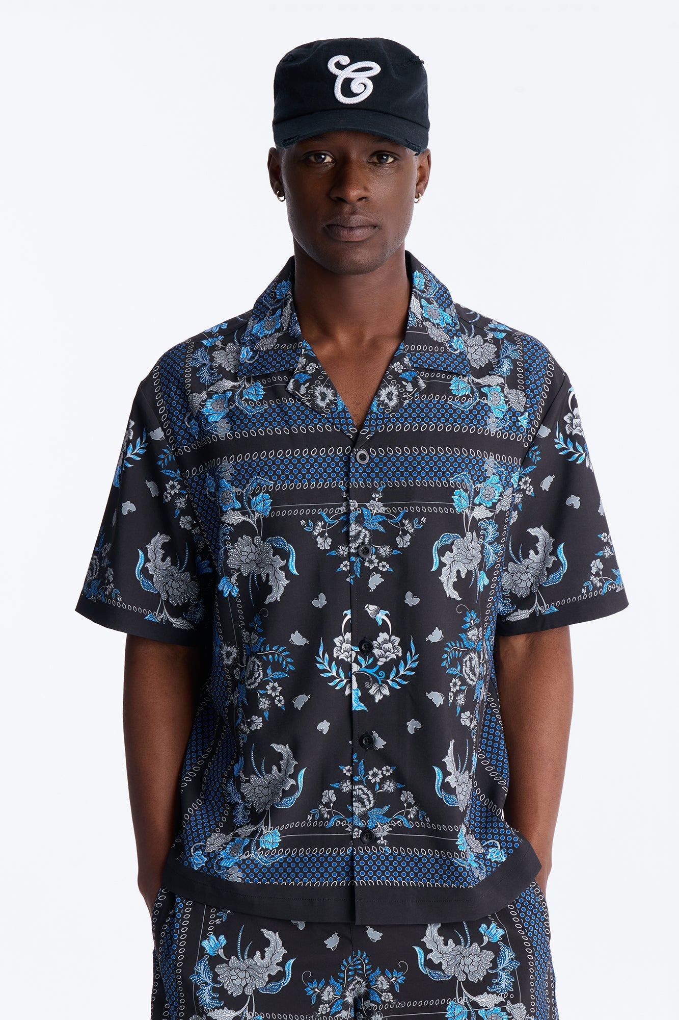Relaxed Mirage Bloom Cuban Collar Button Shirt - Black