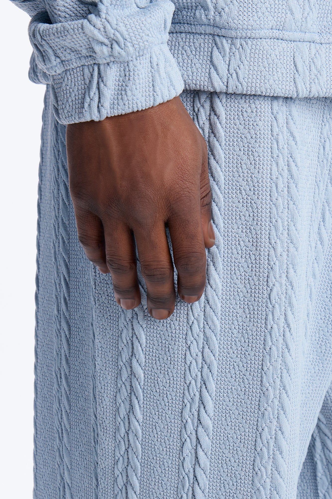 Baggy Textured Cozy Braided Pant - Blue