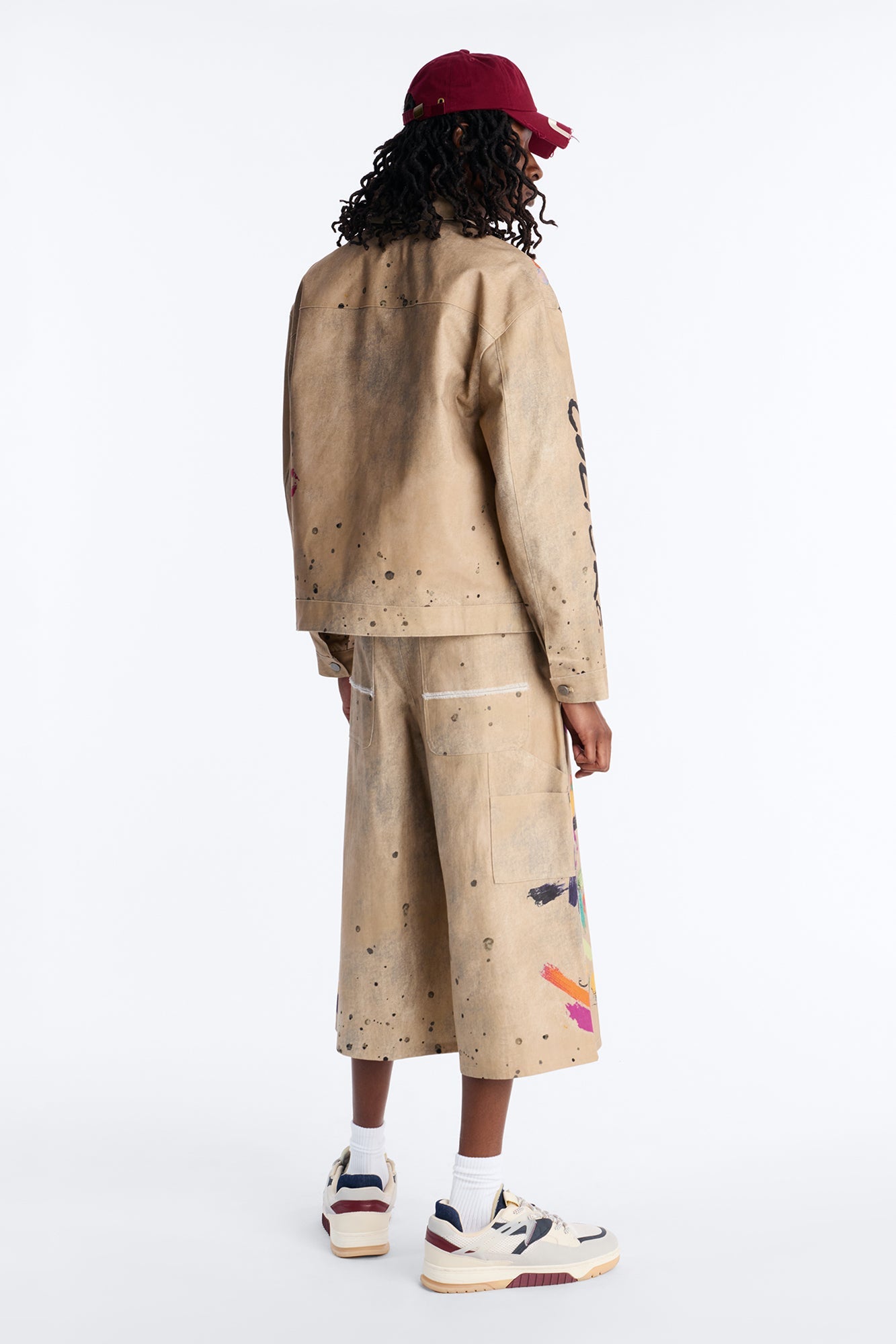 Cropped Culture Society Paint Splatter Boxy Work Jacket - Khaki
