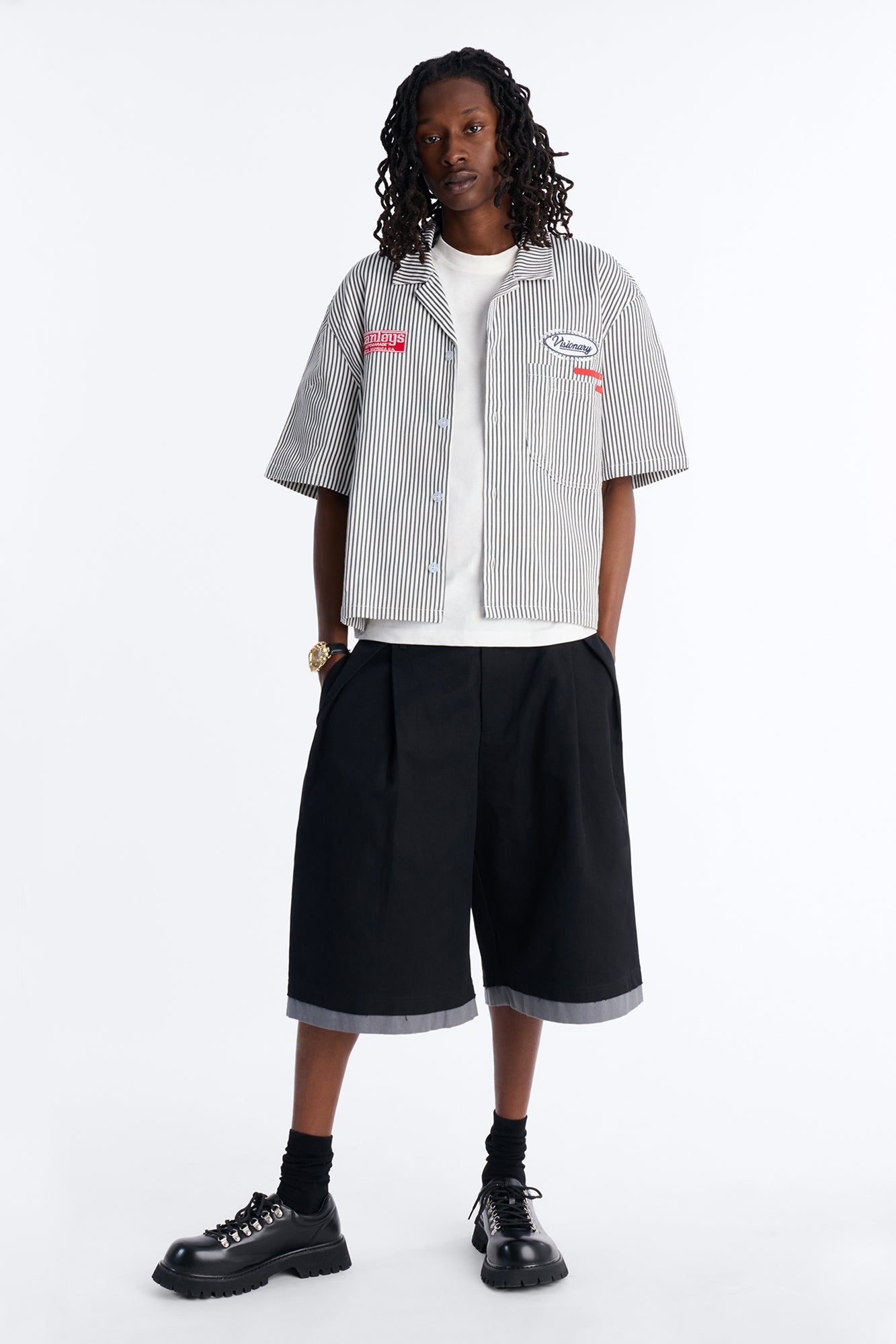 Cropped Pit Crew Mechanic Shirt - Black