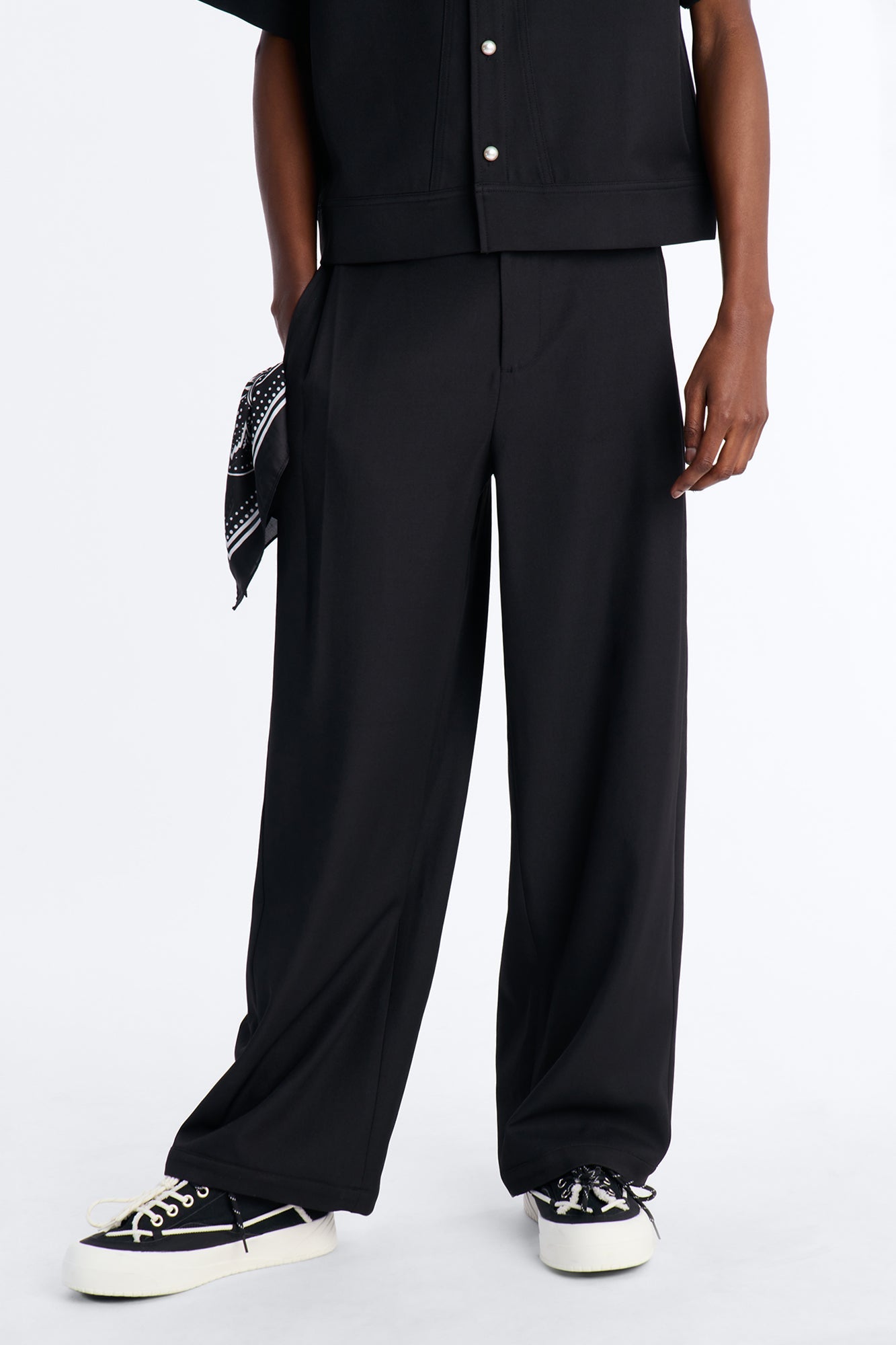 Baggy Side Pleated Panel Trouser - Black