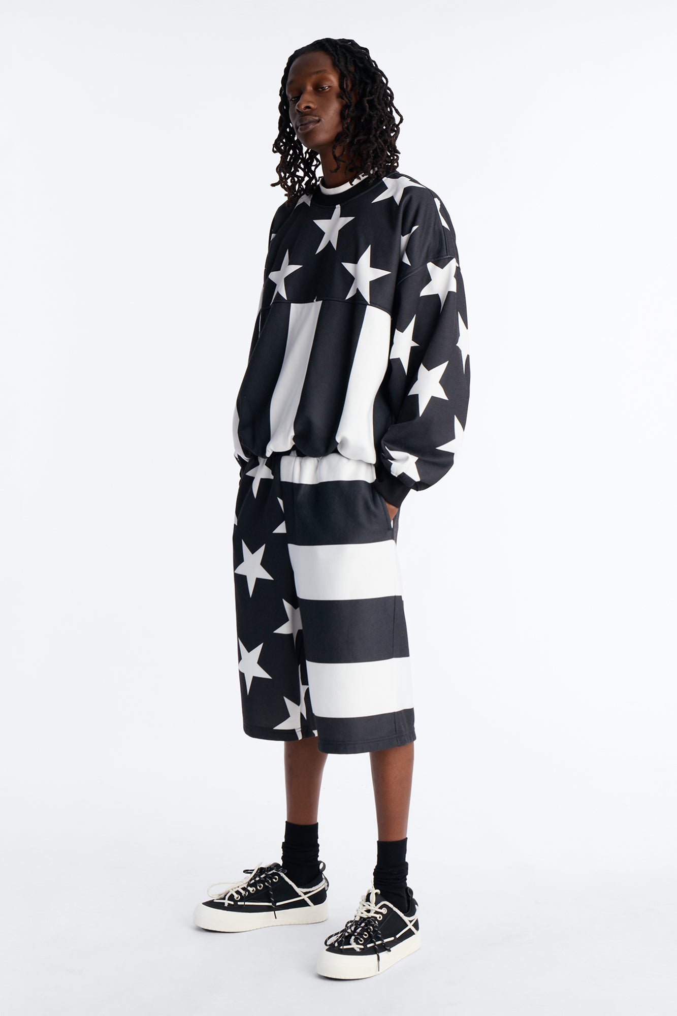 Stars And Stripes Baggy Short - Black/White