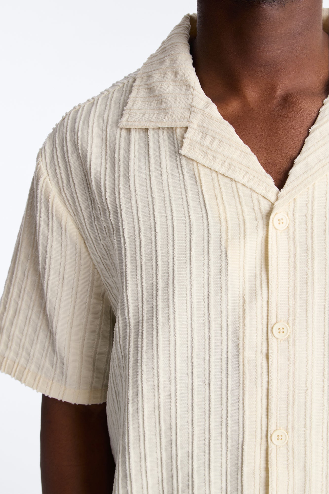 Relaxed Aegean Pleat Cuban Collar Button Up - Cream