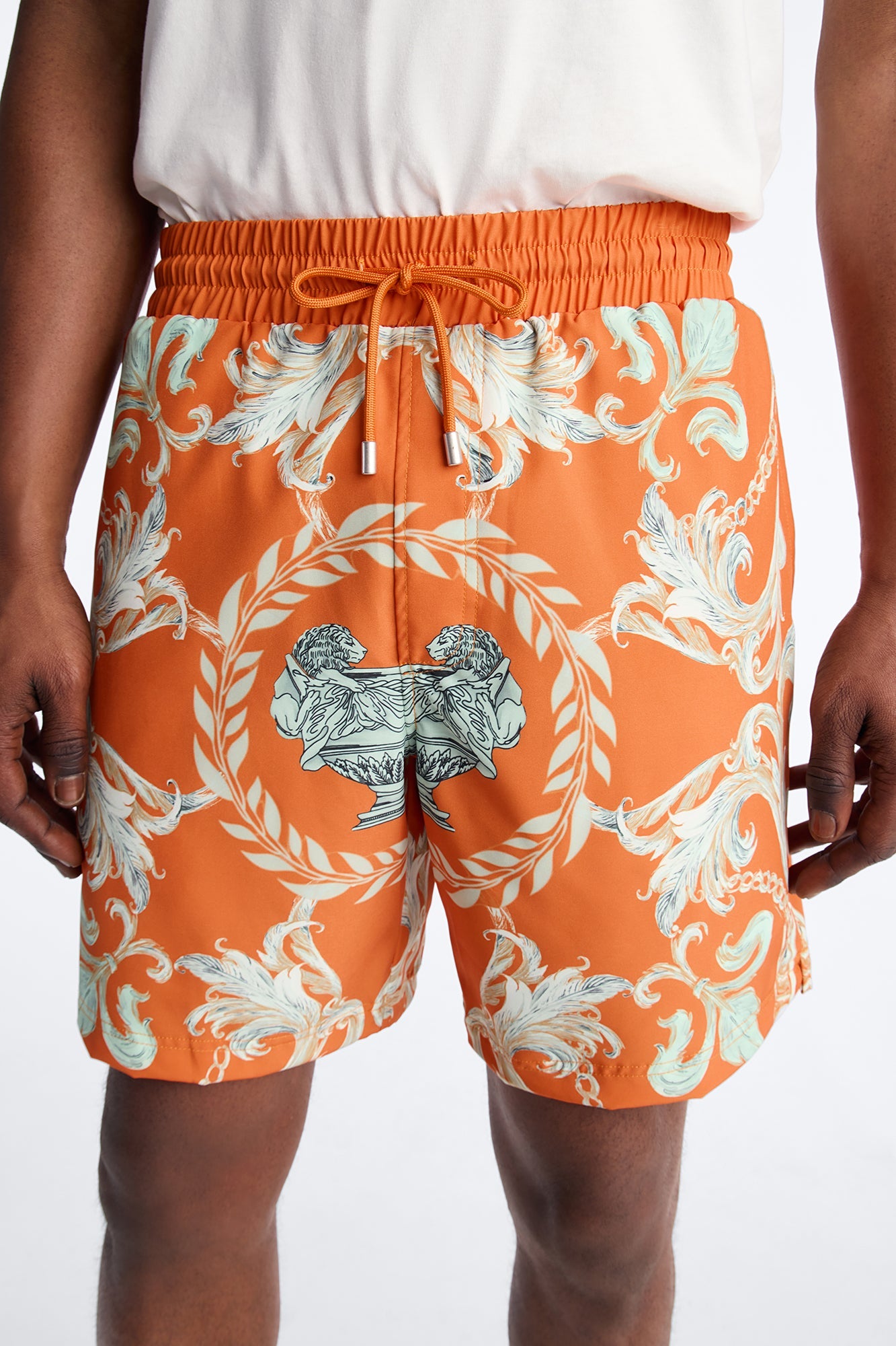 Interlinked Chain Baroque Swim Trunk 7″ - Orange