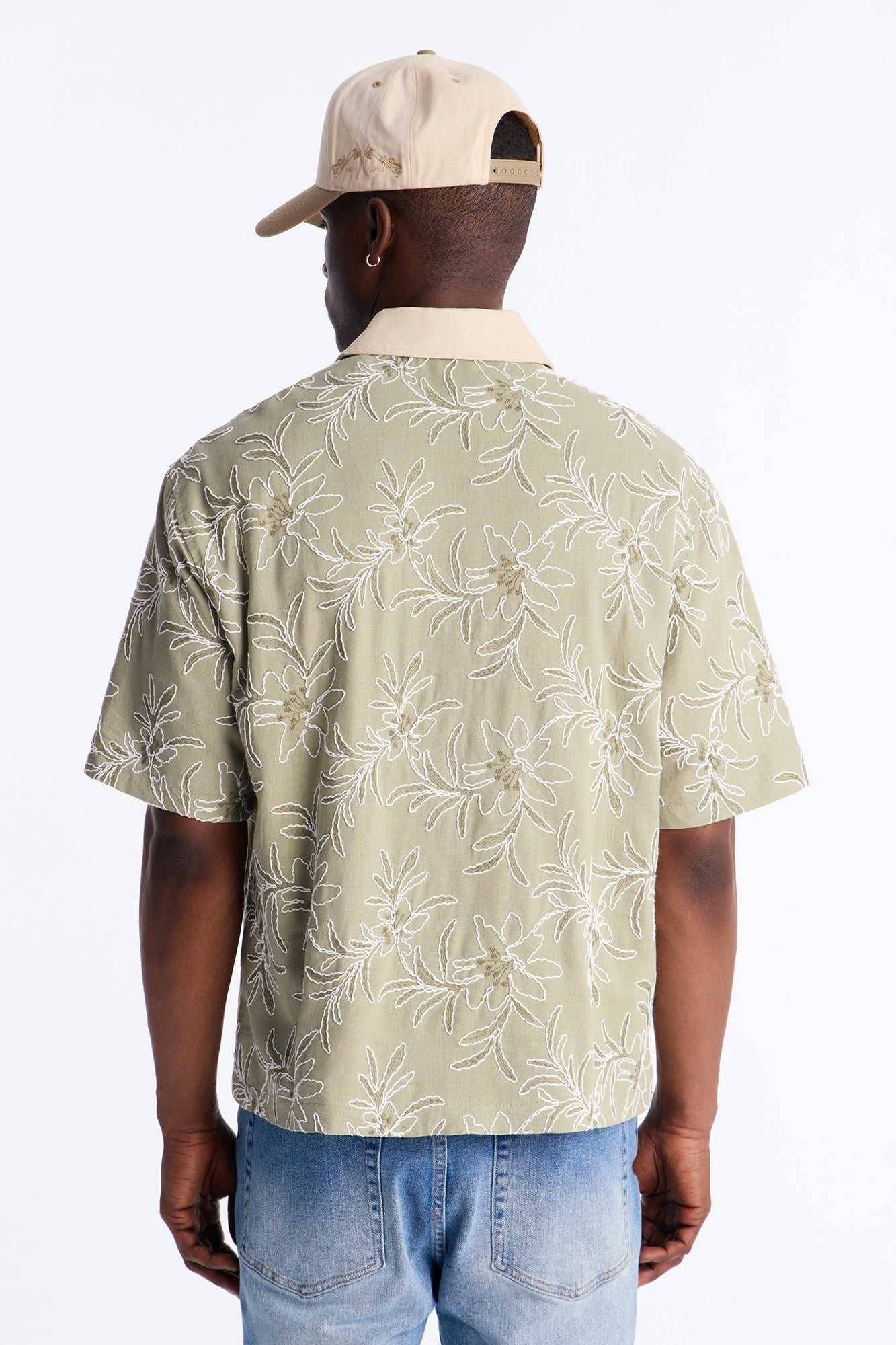 Relaxed Island Riot Embroidered Zip Shirt - Olive