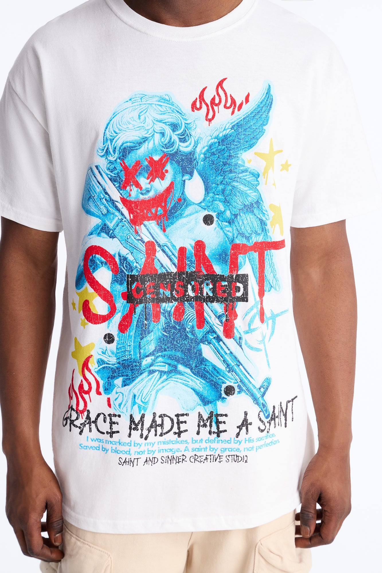Grace Made Me A Saint Short Sleeve Tee - White