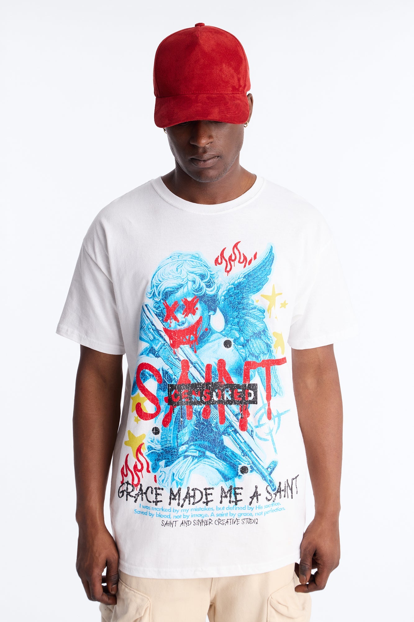 Grace Made Me A Saint Short Sleeve Tee - White