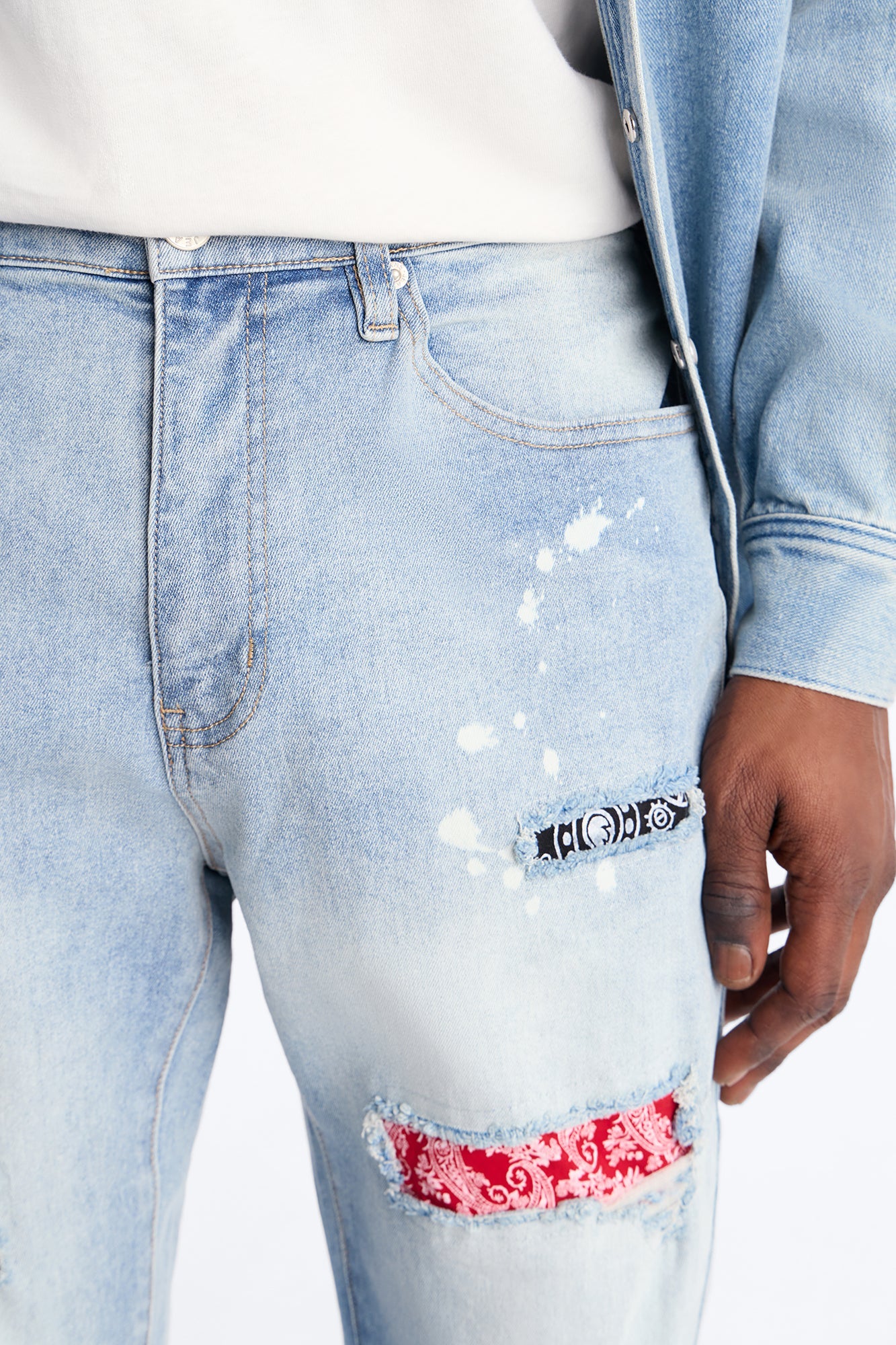 Stacked Skinny Flare Paisley Jungle Jean - Medium Blue Wash
