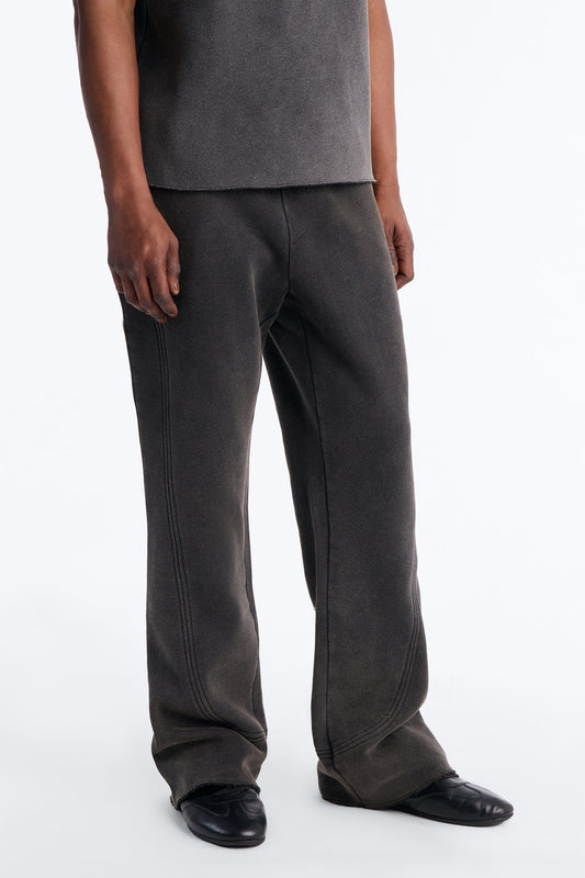 Washed Raw Edge Flare Sweatpant - Black Wash