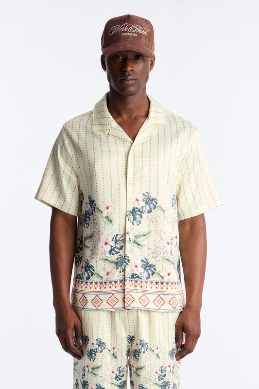 Catalina Island Cuban Collar Button Up Shirt - Yellow