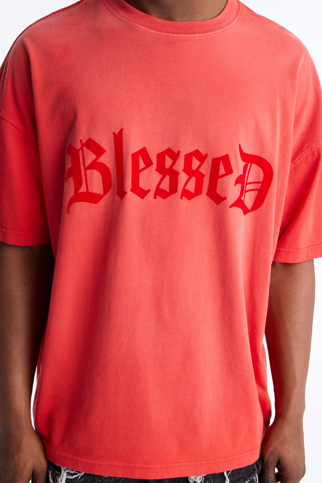 Blessed Flocked Short Sleeve Tee - Red