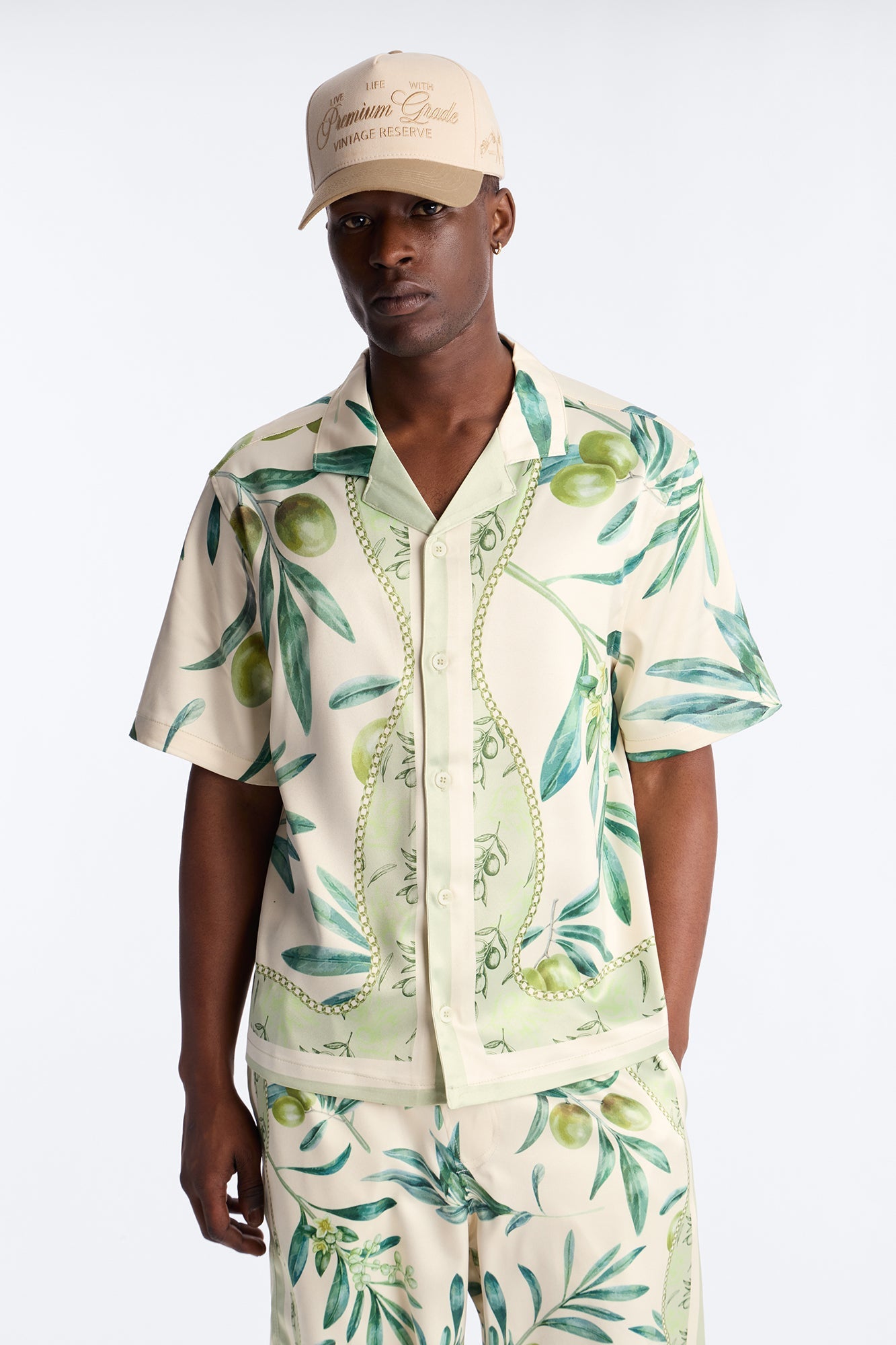 Relaxed Mediterranean Orchard Cuban Button Up Shirt - Green