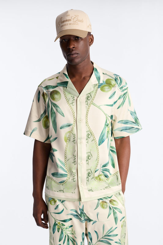Relaxed Mediterranean Orchard Cuban Button Up Shirt - Green