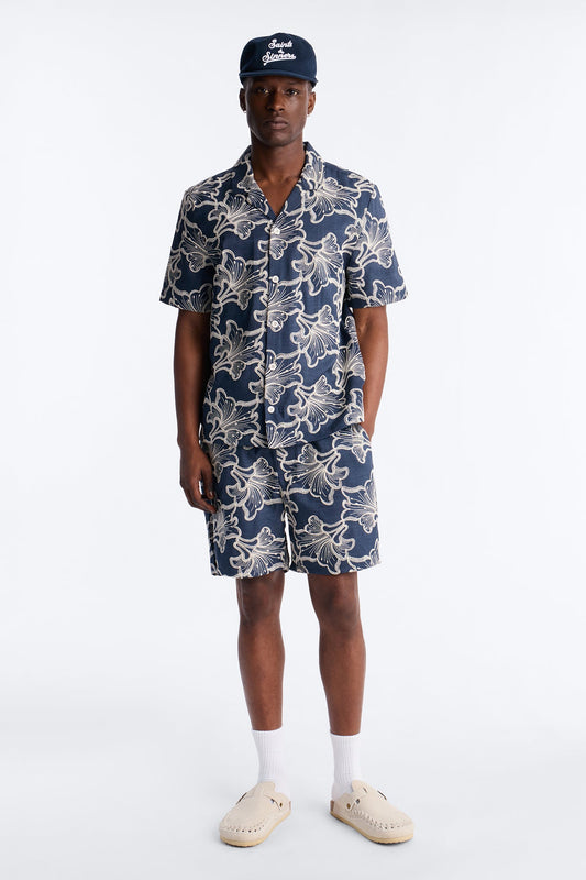 Coastal Drift Cuban Button Up Shirt - Navy