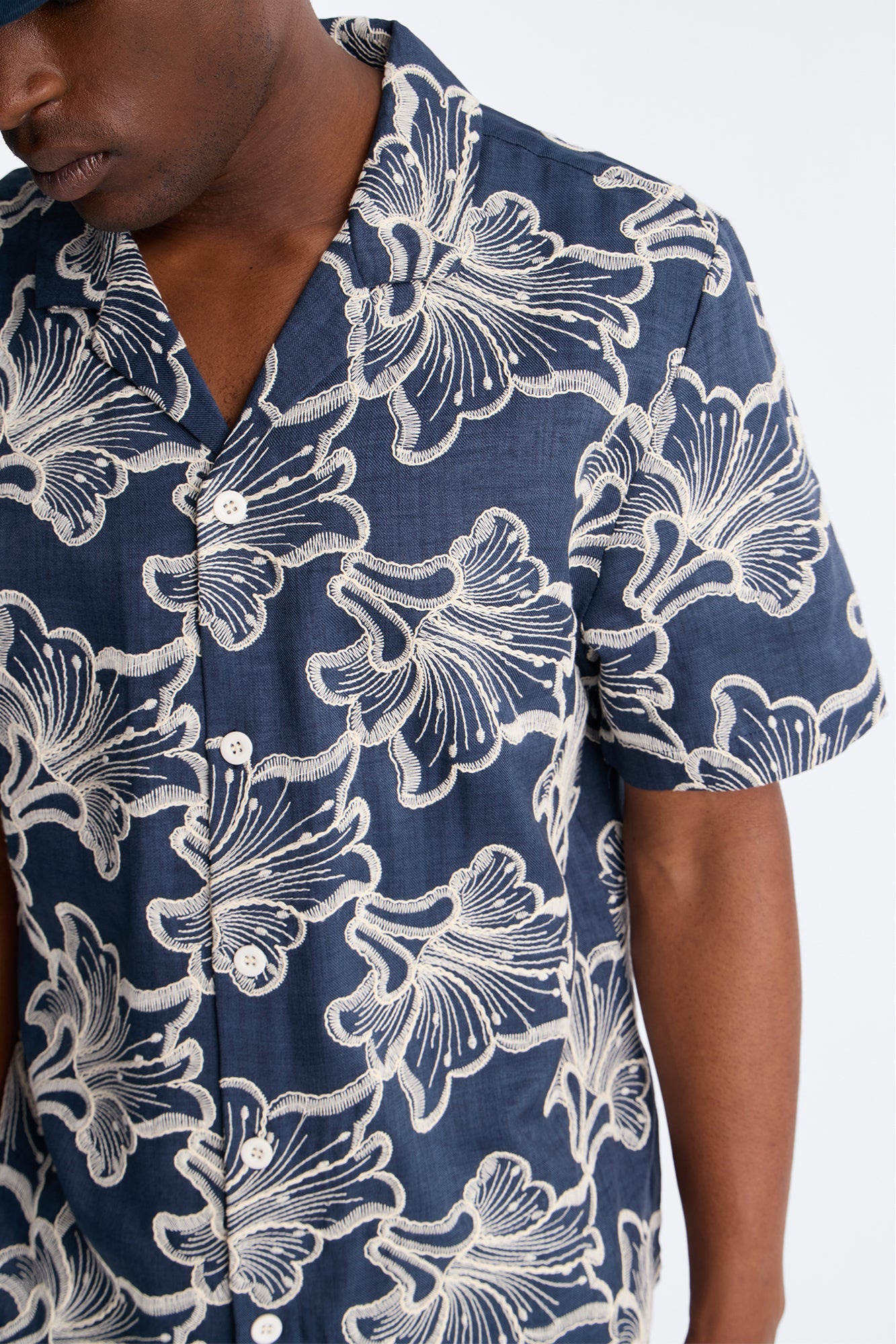 Coastal Drift Cuban Button Up Shirt - Navy