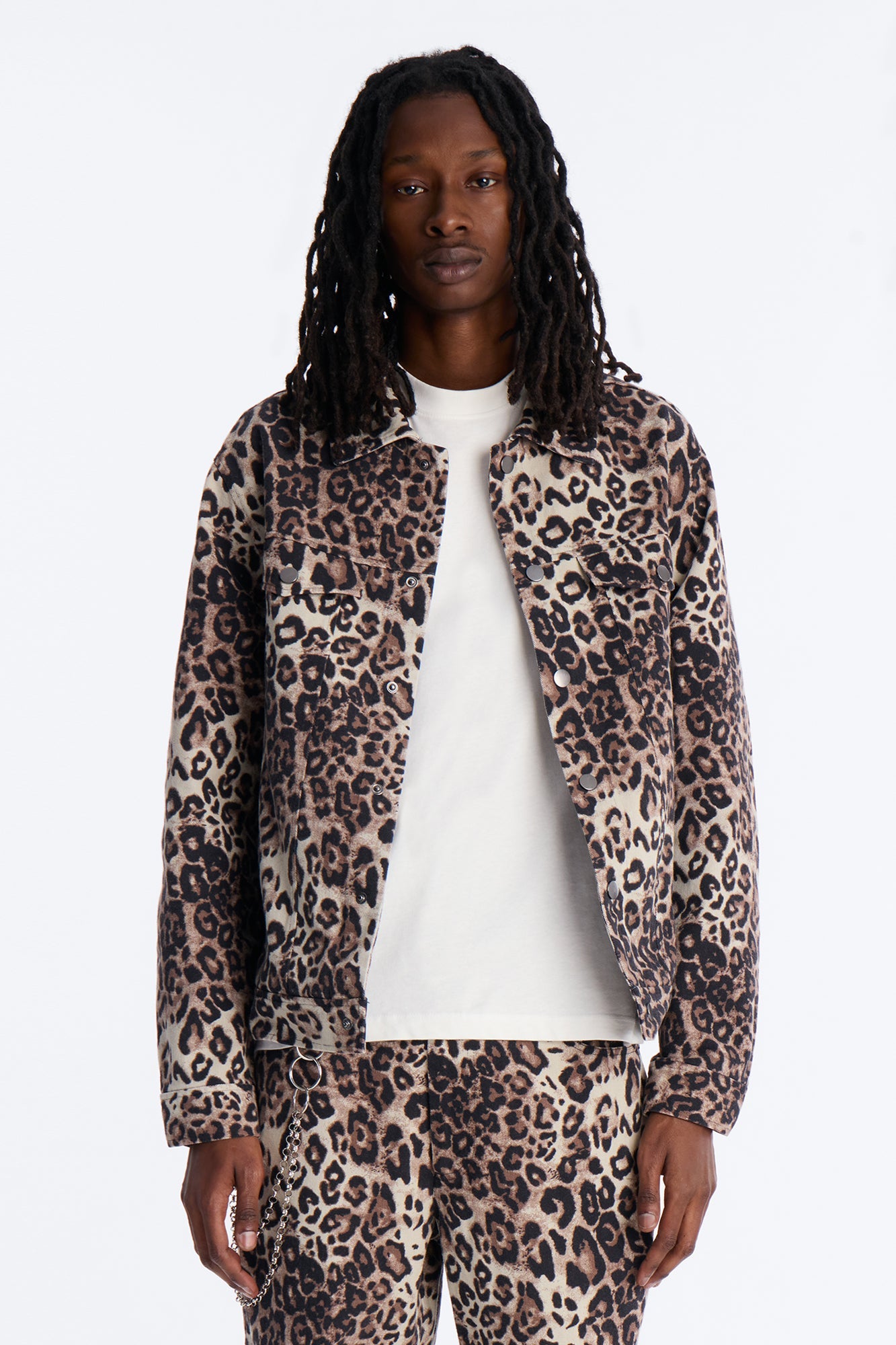 Marcy Wild Leopard Print Trucker Jacket - Brown