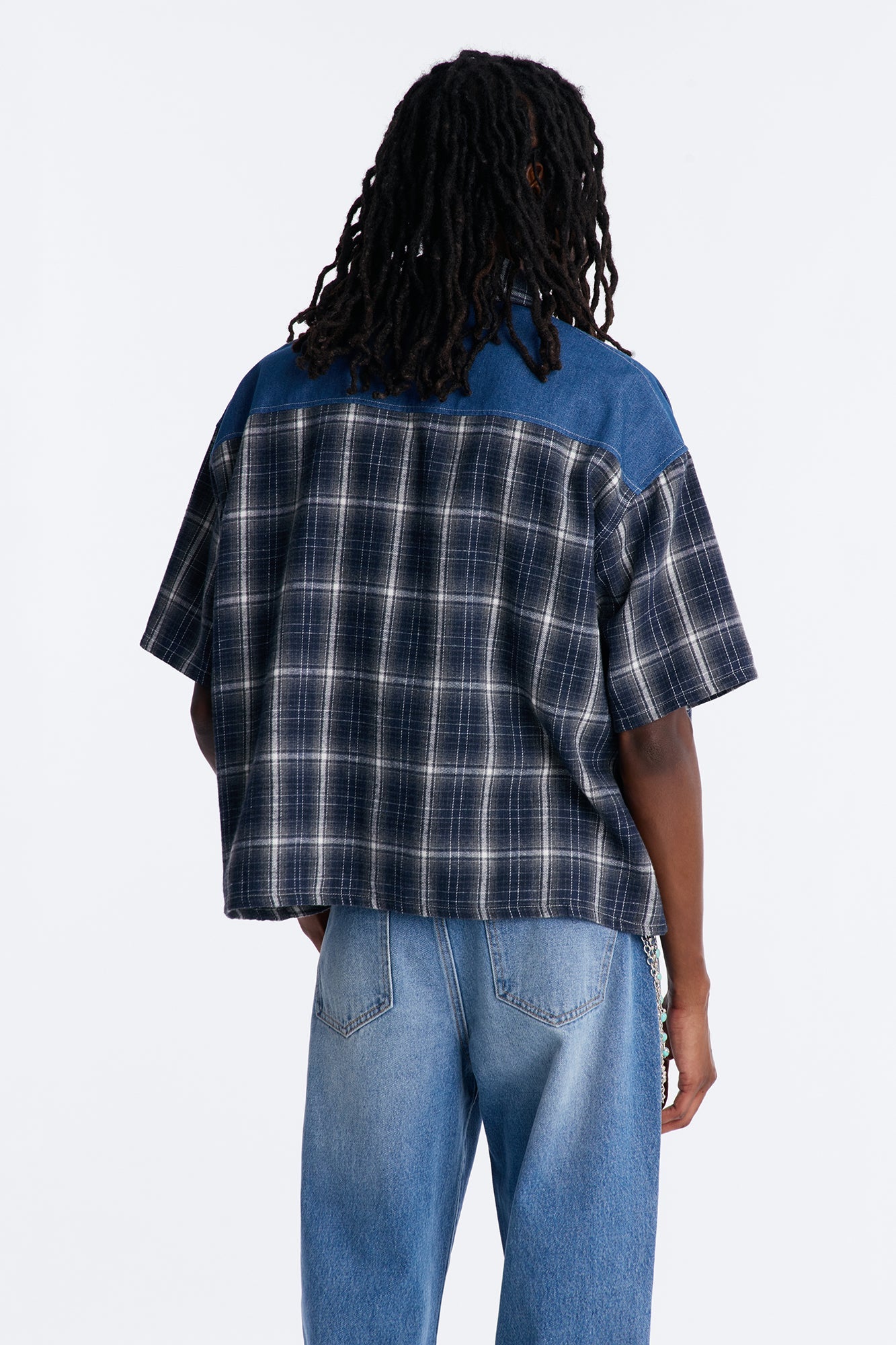 Sundown Mixed Media Button Up Shirt - Black