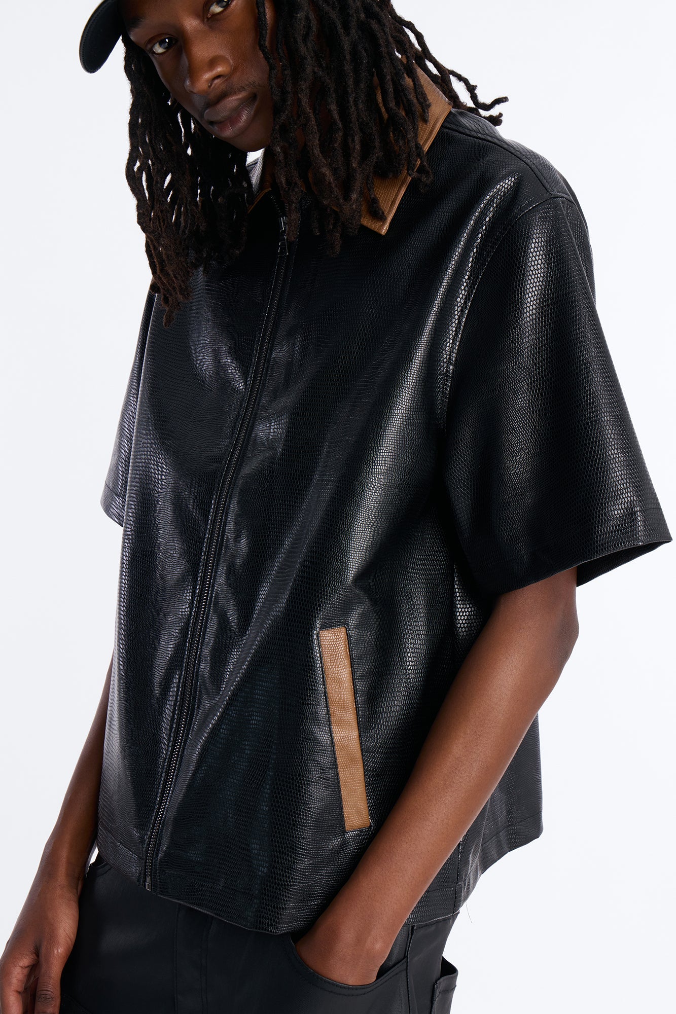 Onyx Cognac Zip Up Shirt - Black