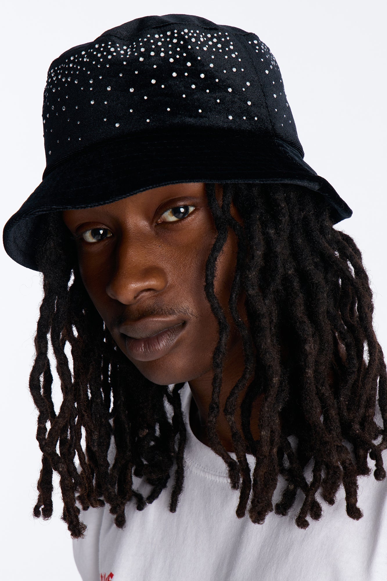 Rhinestone Embellished Bucket Hat - Black