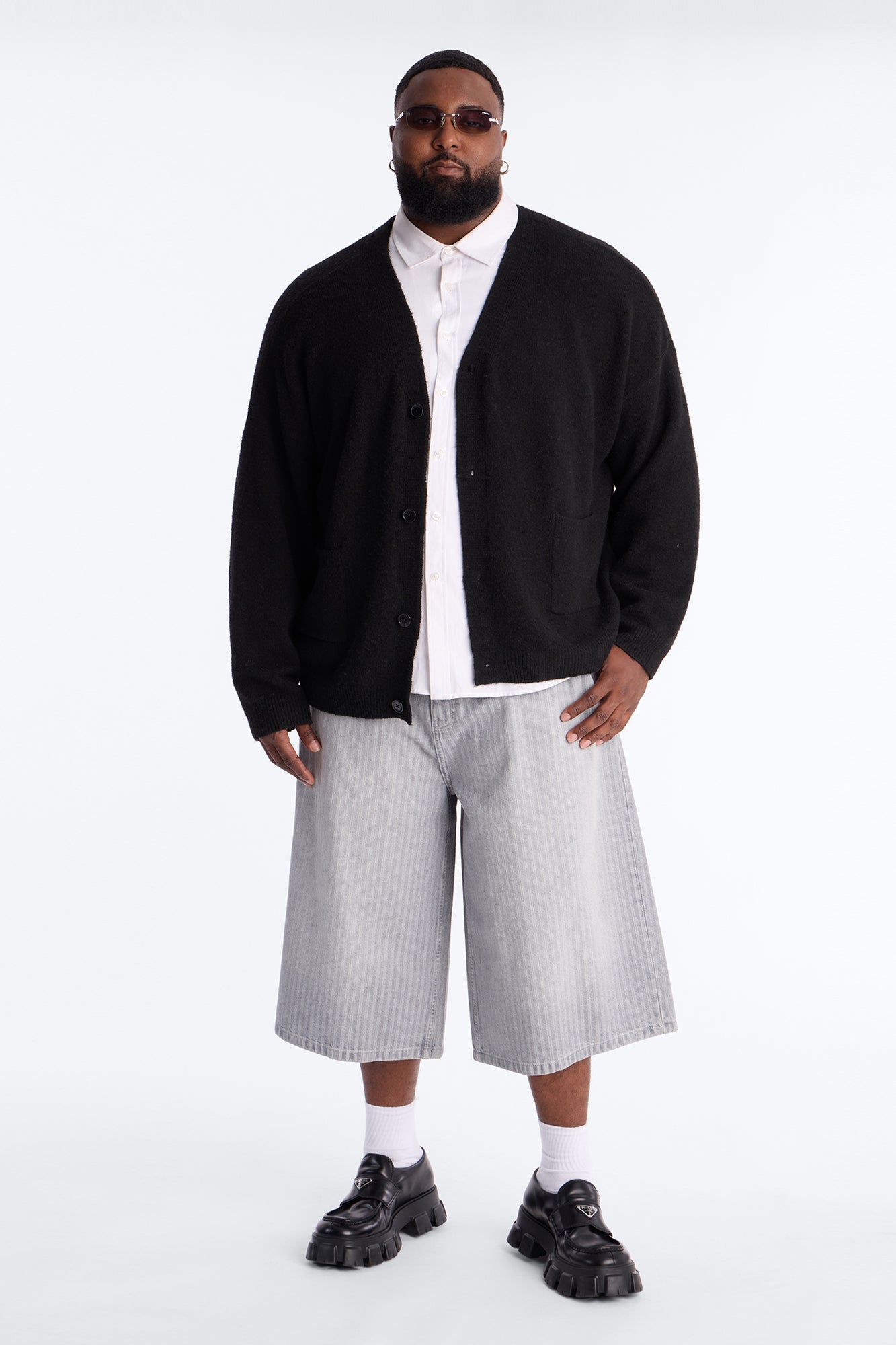 Super Baggy Subtle Stripe Denim Short - Grey
