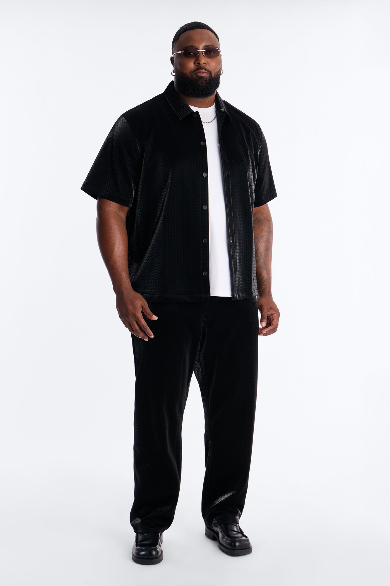 Tisse Textured Faux Leather Button Up Shirt - Black