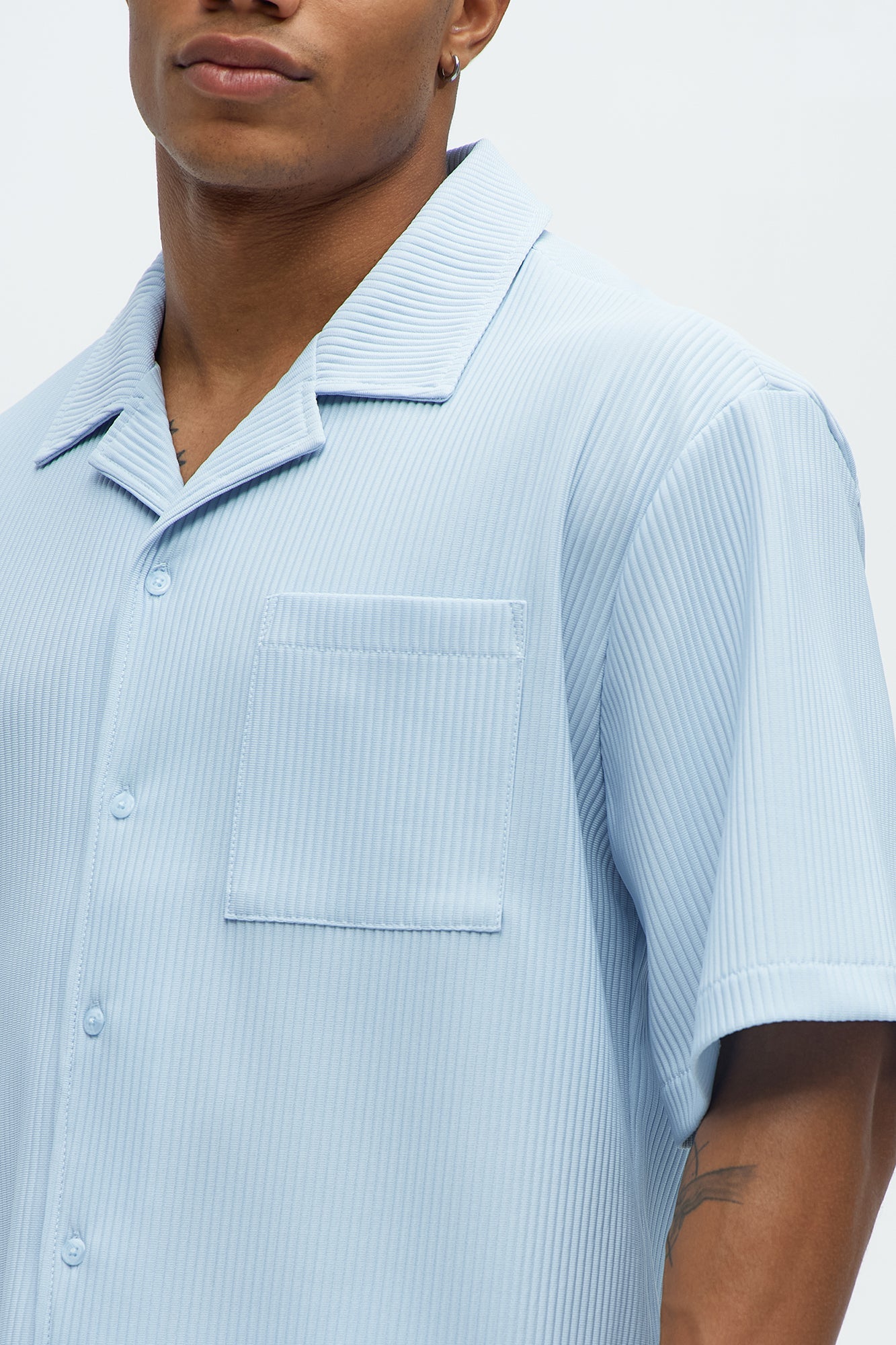 Show Up Short Sleeve Cuban Shirt - Light Blue