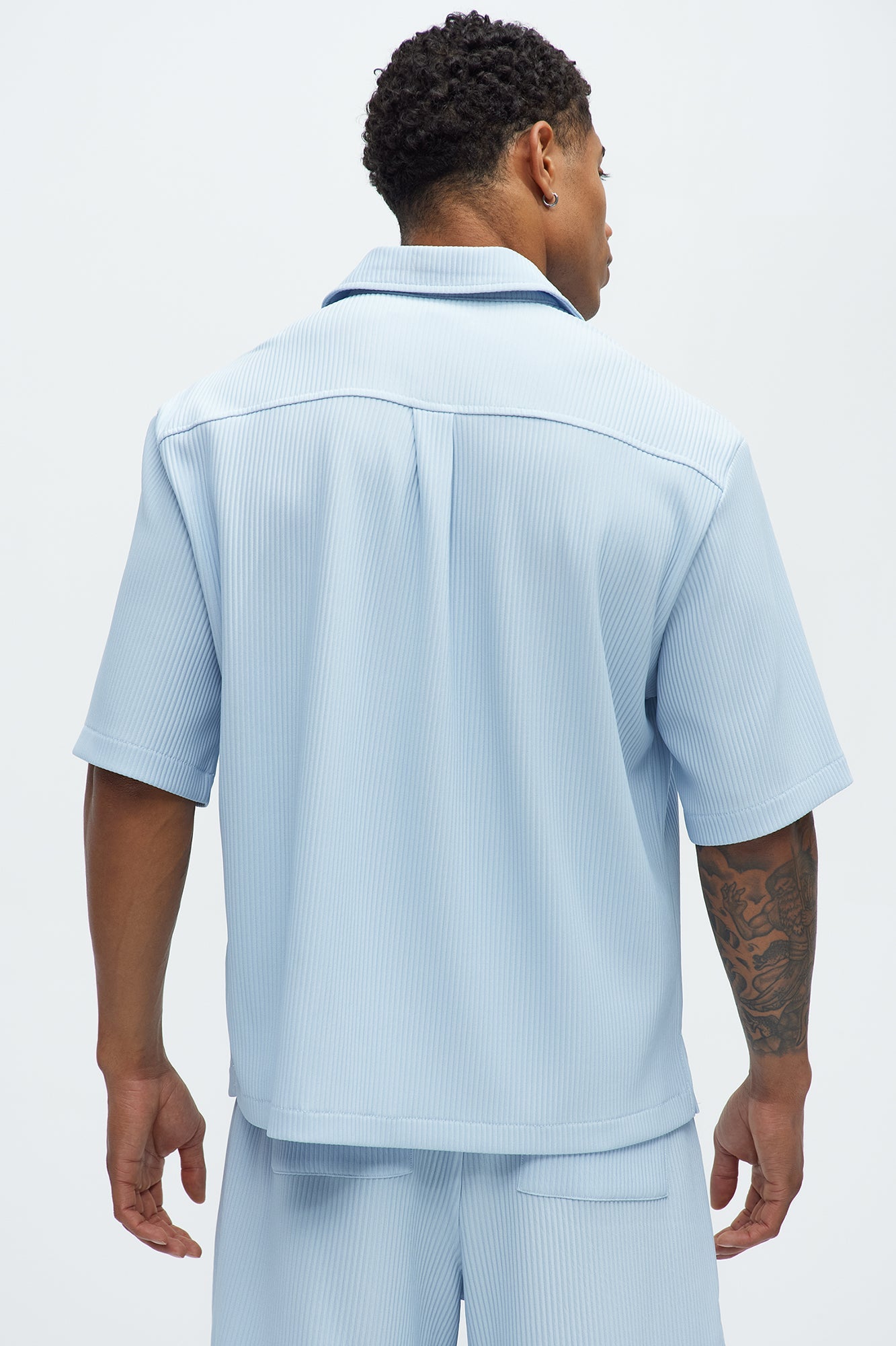 Show Up Short Sleeve Cuban Shirt - Light Blue