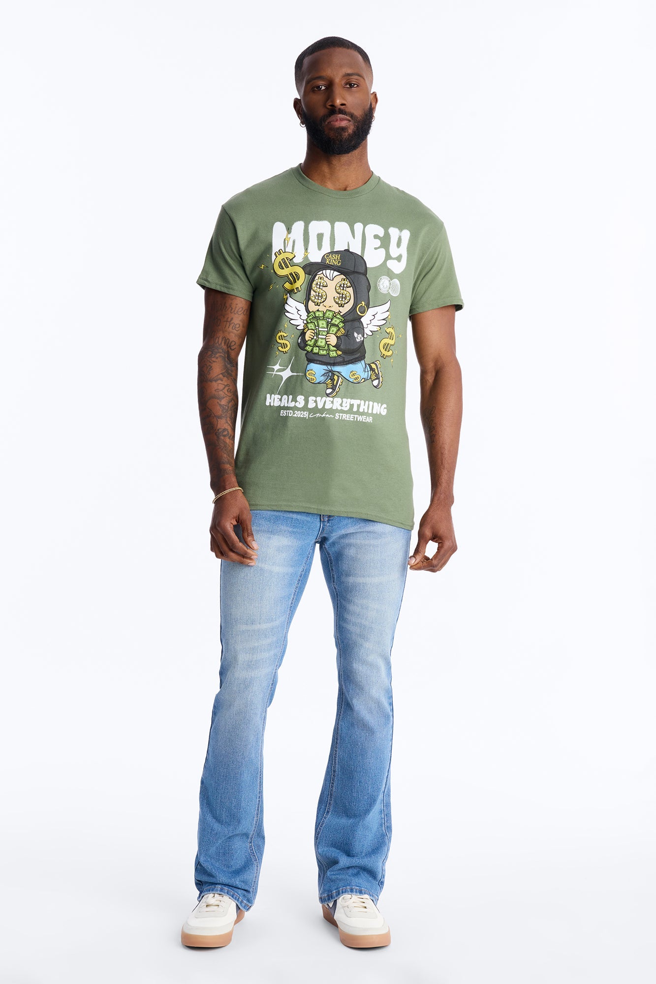 Money Heals Everything Short Sleeve Tee - Olive