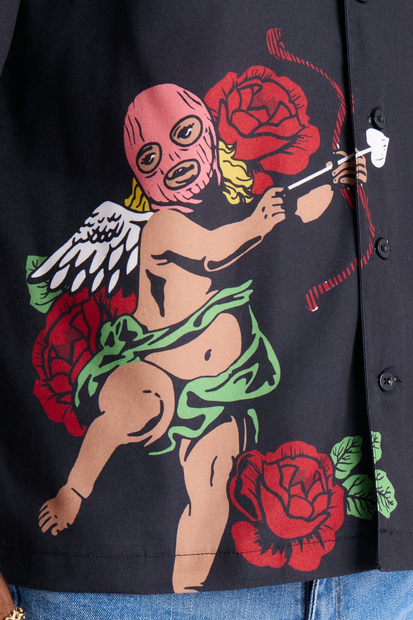 Rose Angel Street Cuban Collar Shirt - Black
