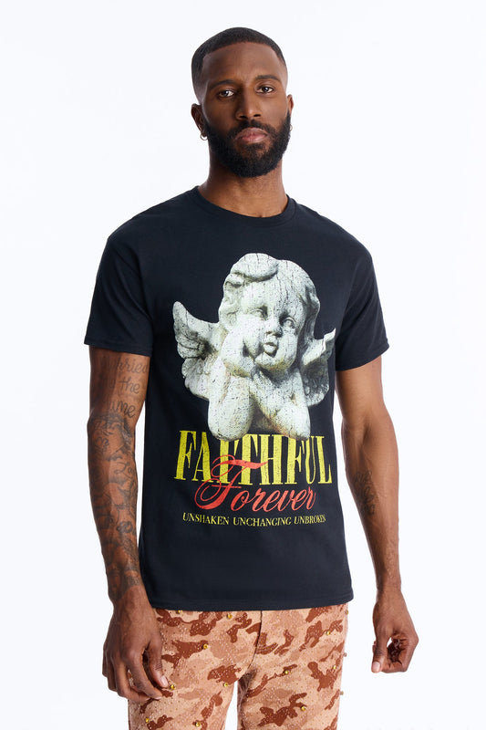 Faithful Forever Angel Short Sleeve Tee - Black