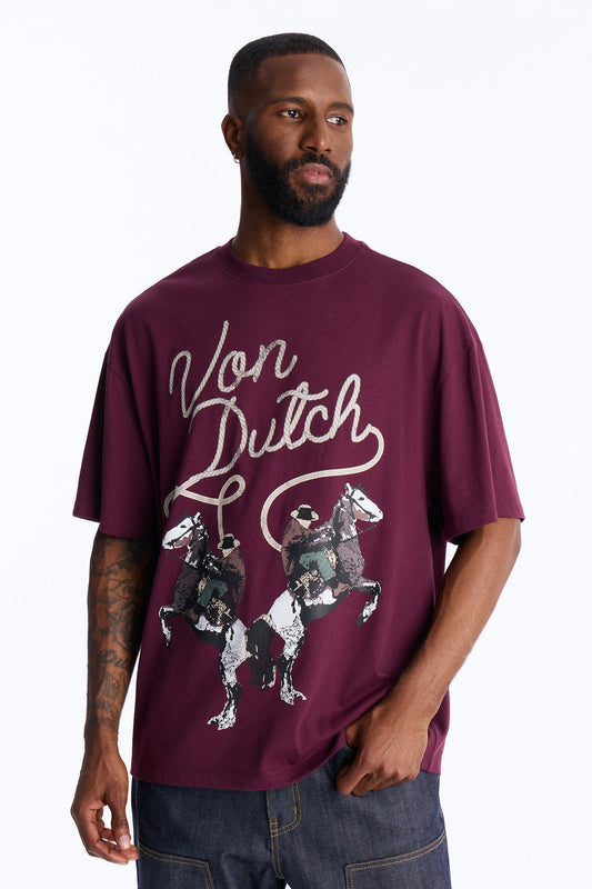 Von Dutch Cowboy Boxy Short Sleeve Tee - Burgundy