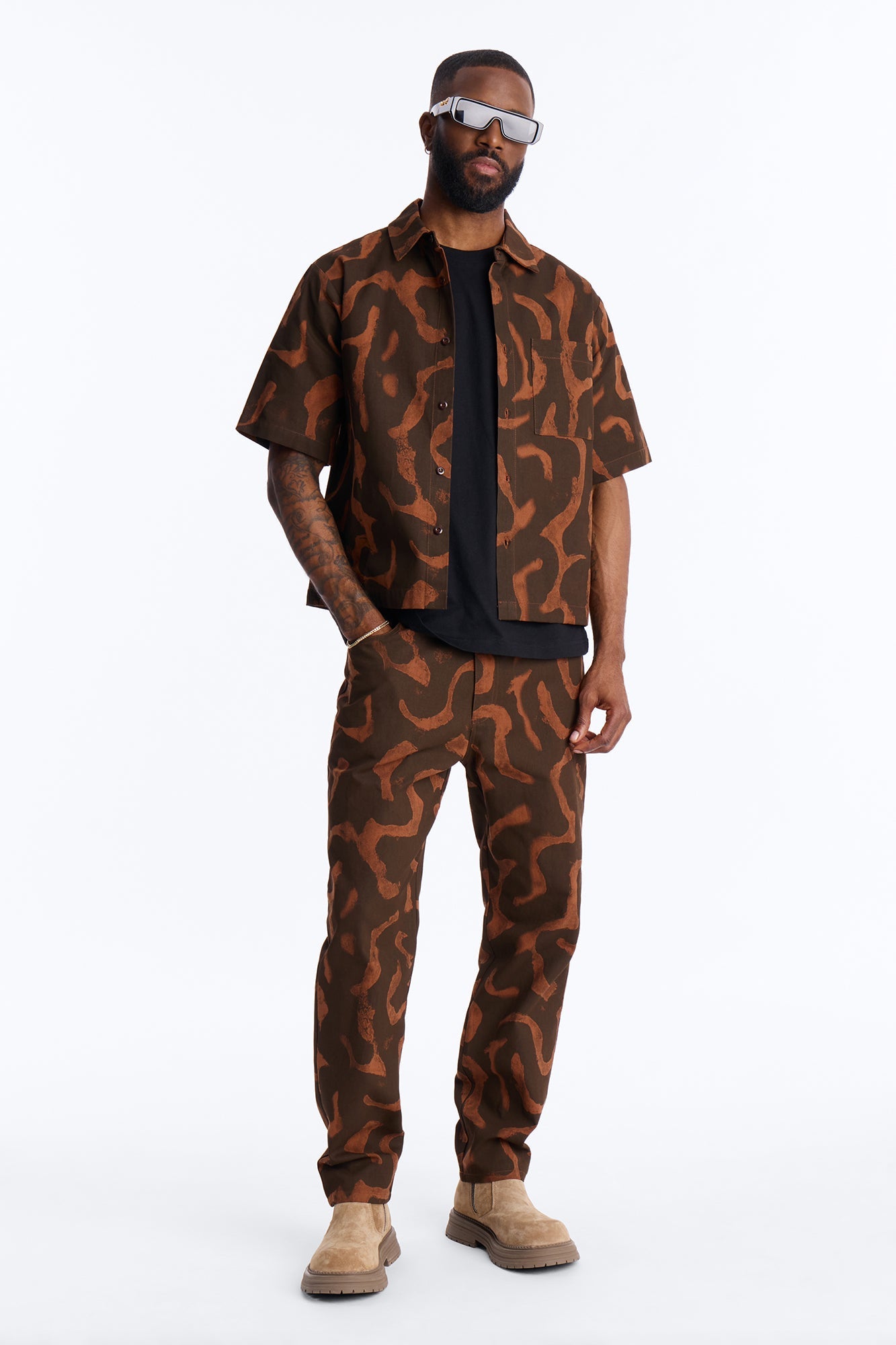 Drizzled Button Up Shirt - Rust