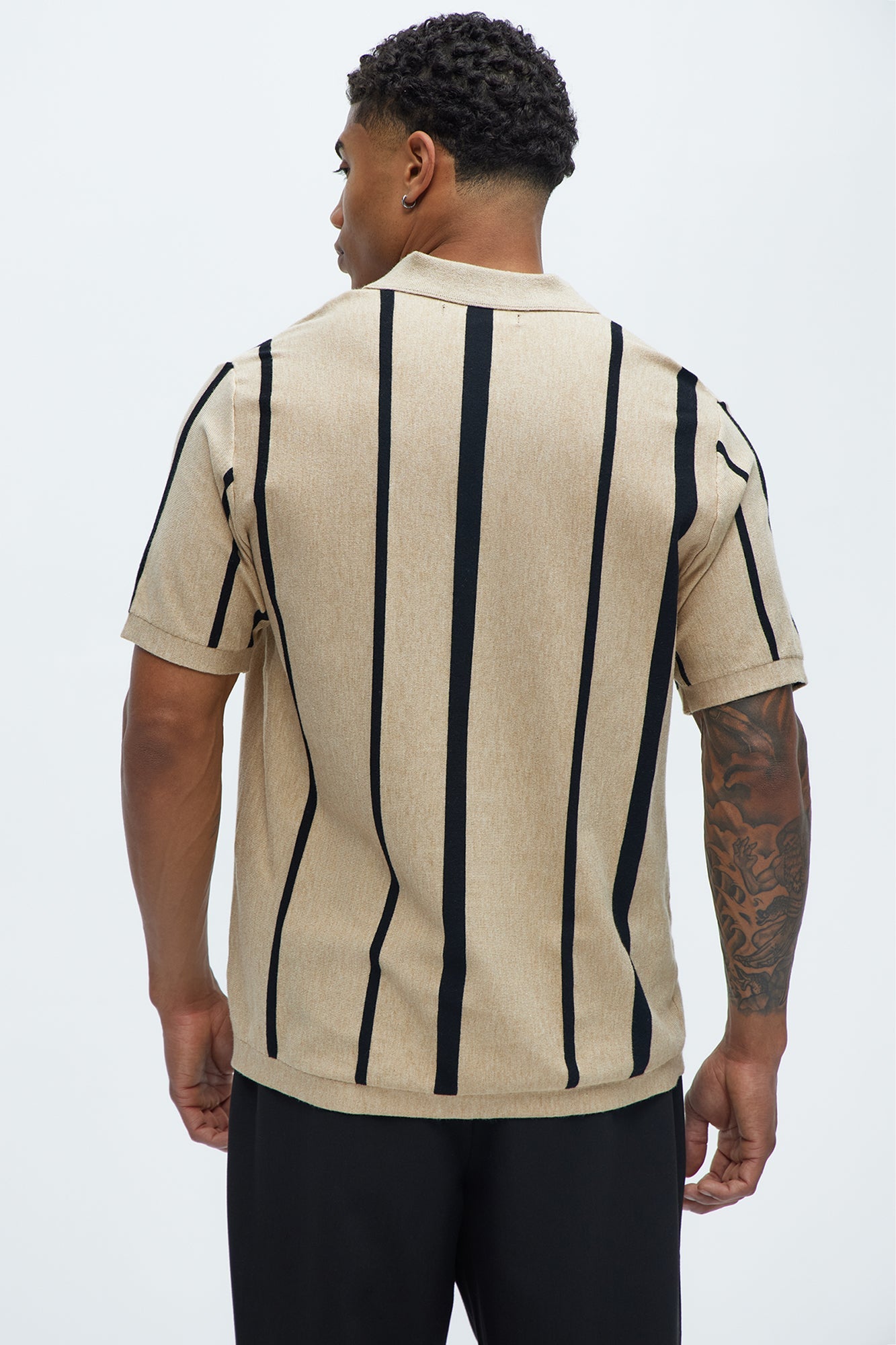 Orson Striped Knit Johnny Collar Sweater Polo - Tan/Multi