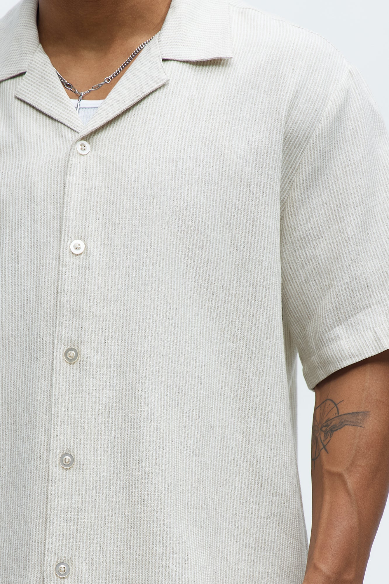 Twill Stripe Slim Button Up - Taupe