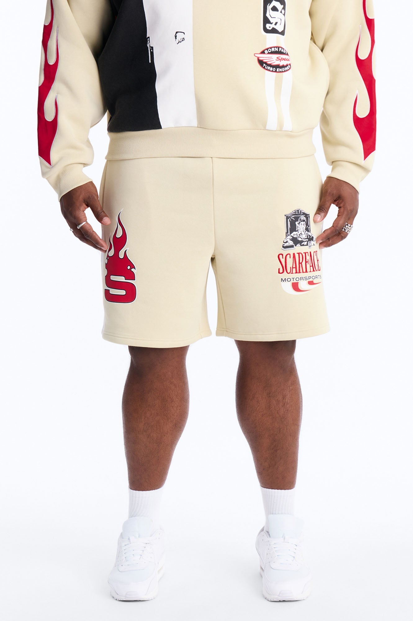 Scarface Embroidery Patch Sweatshorts - Khaki