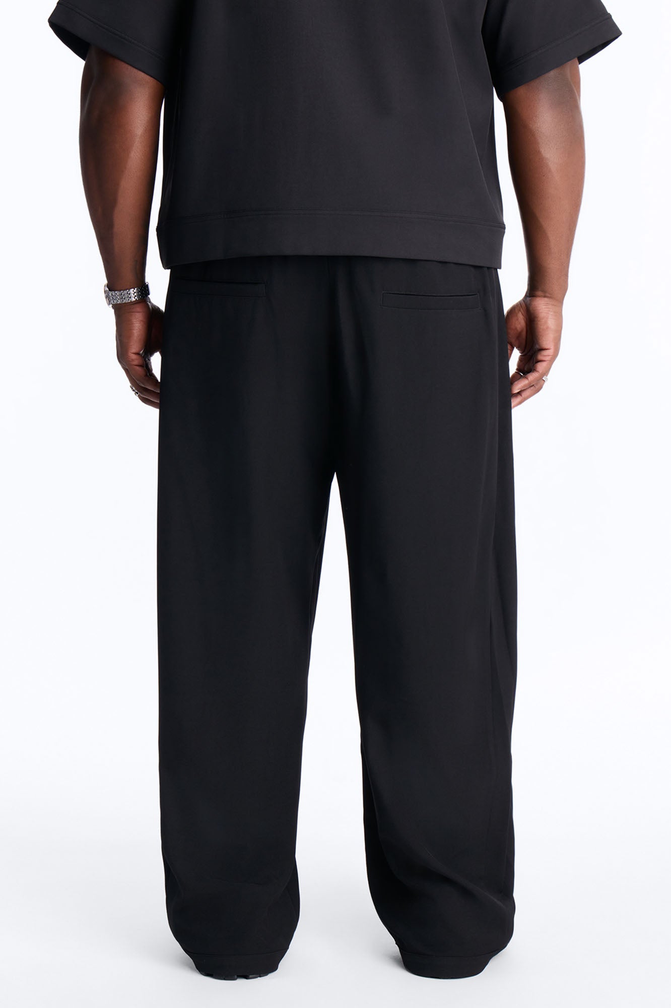 Baggy Side Pleated Panel Trouser - Black