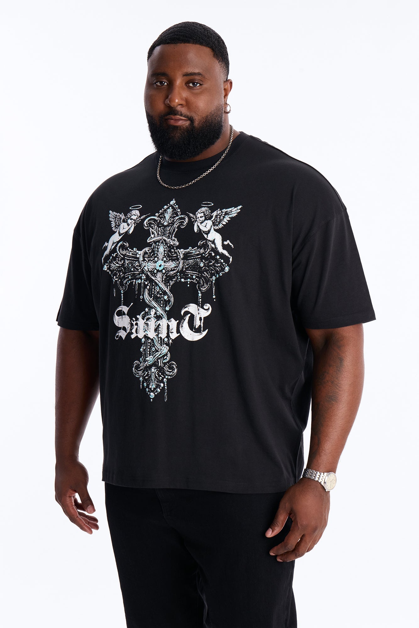 Saints Protect Me Oversized Short Sleeve Tee - Black