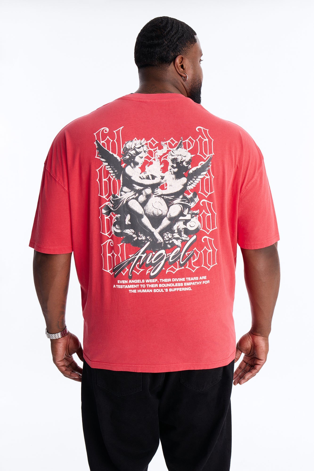 Blessed Angel Oversized Short Sleeve Tee - Red
