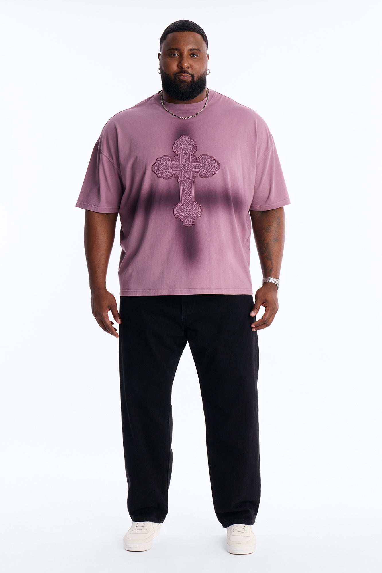 Cross Shadow Patch Short Sleeve Tee - Purple
