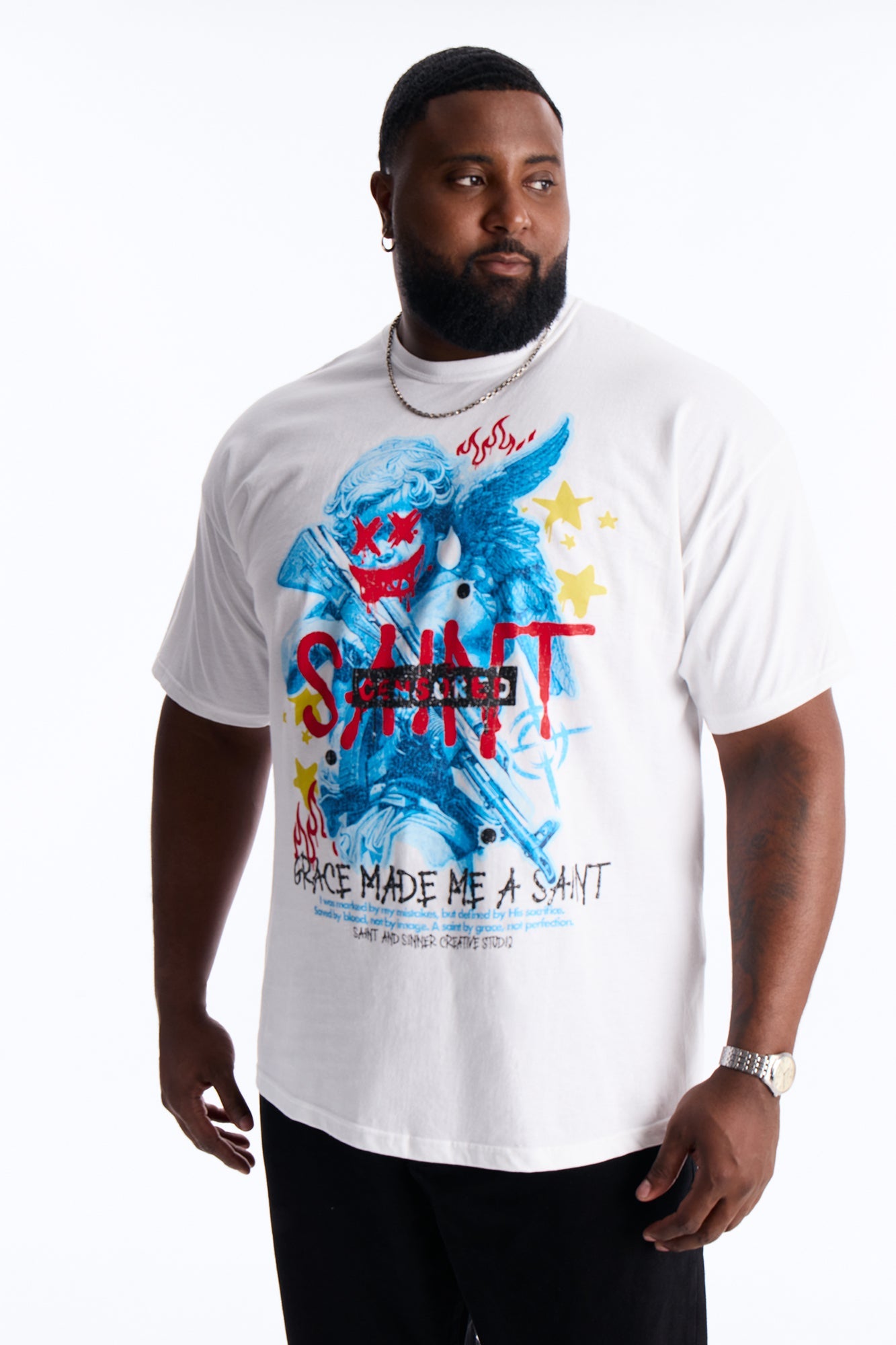 Grace Made Me A Saint Short Sleeve Tee - White