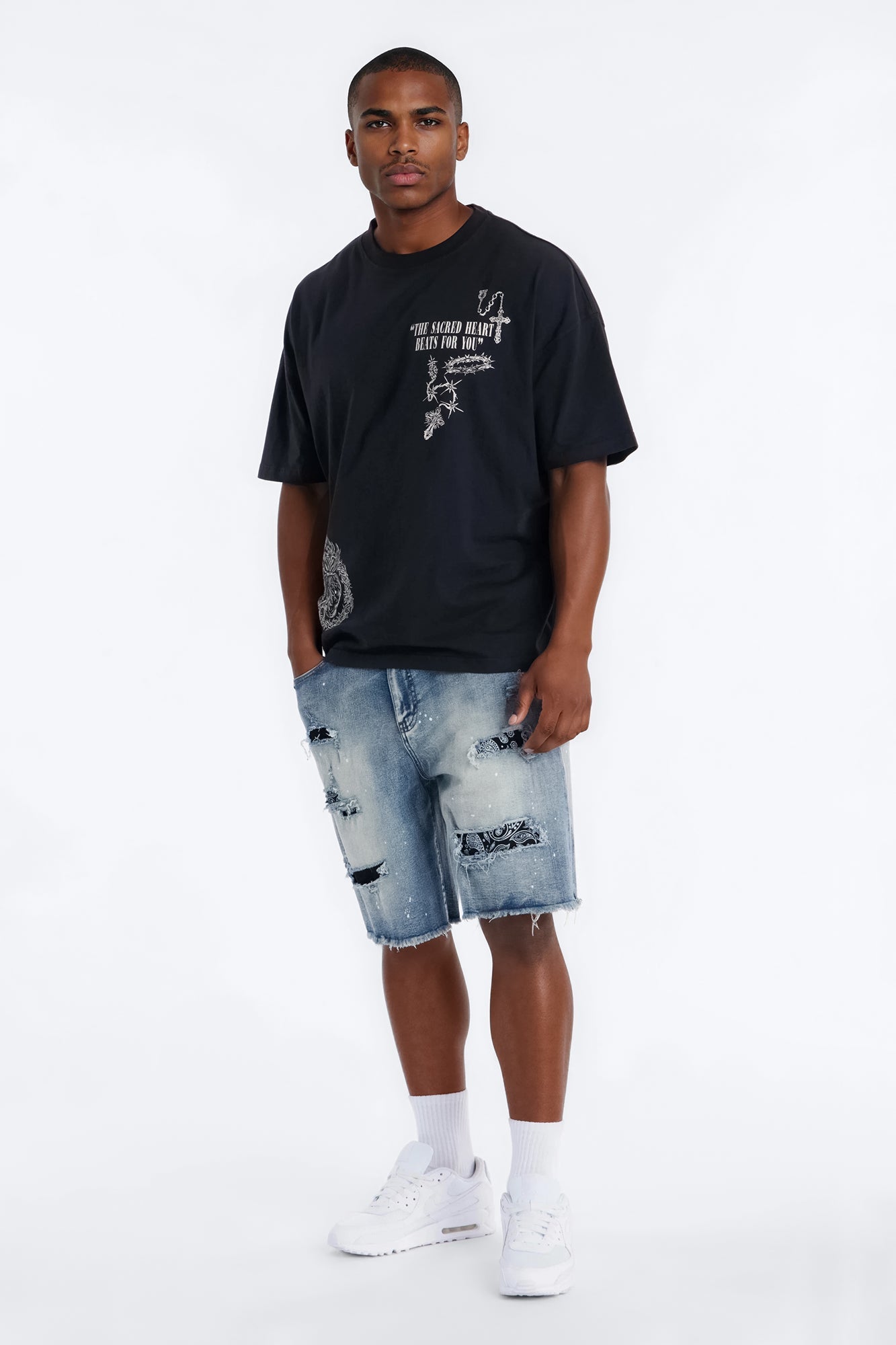Relaxed Paisley District Denim Short - Medium Blue Wash