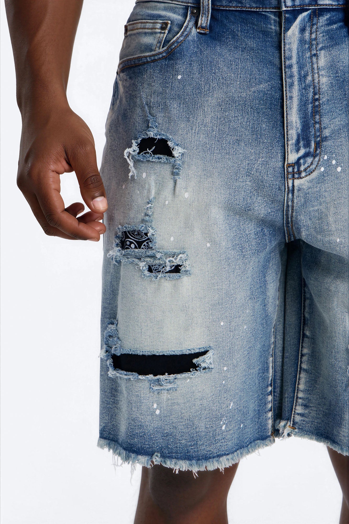 Relaxed Paisley District Denim Short - Medium Blue Wash