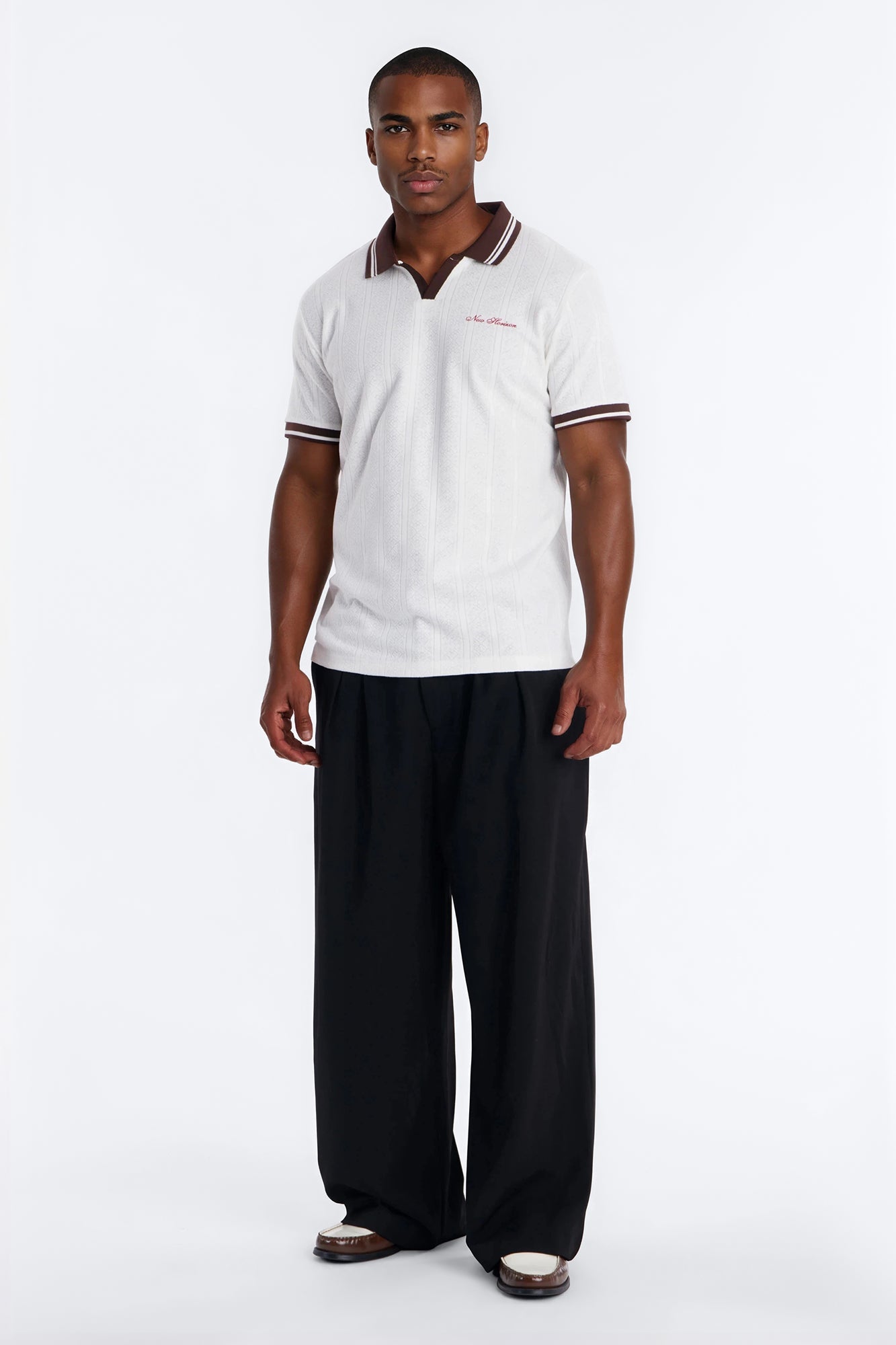 Cafe Tipped Johnny Collar Polo - Off White