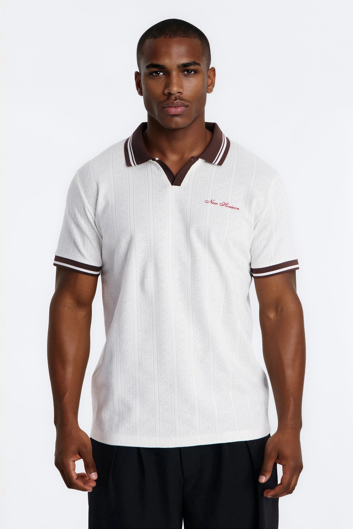 Cafe Tipped Johnny Collar Polo - Off White