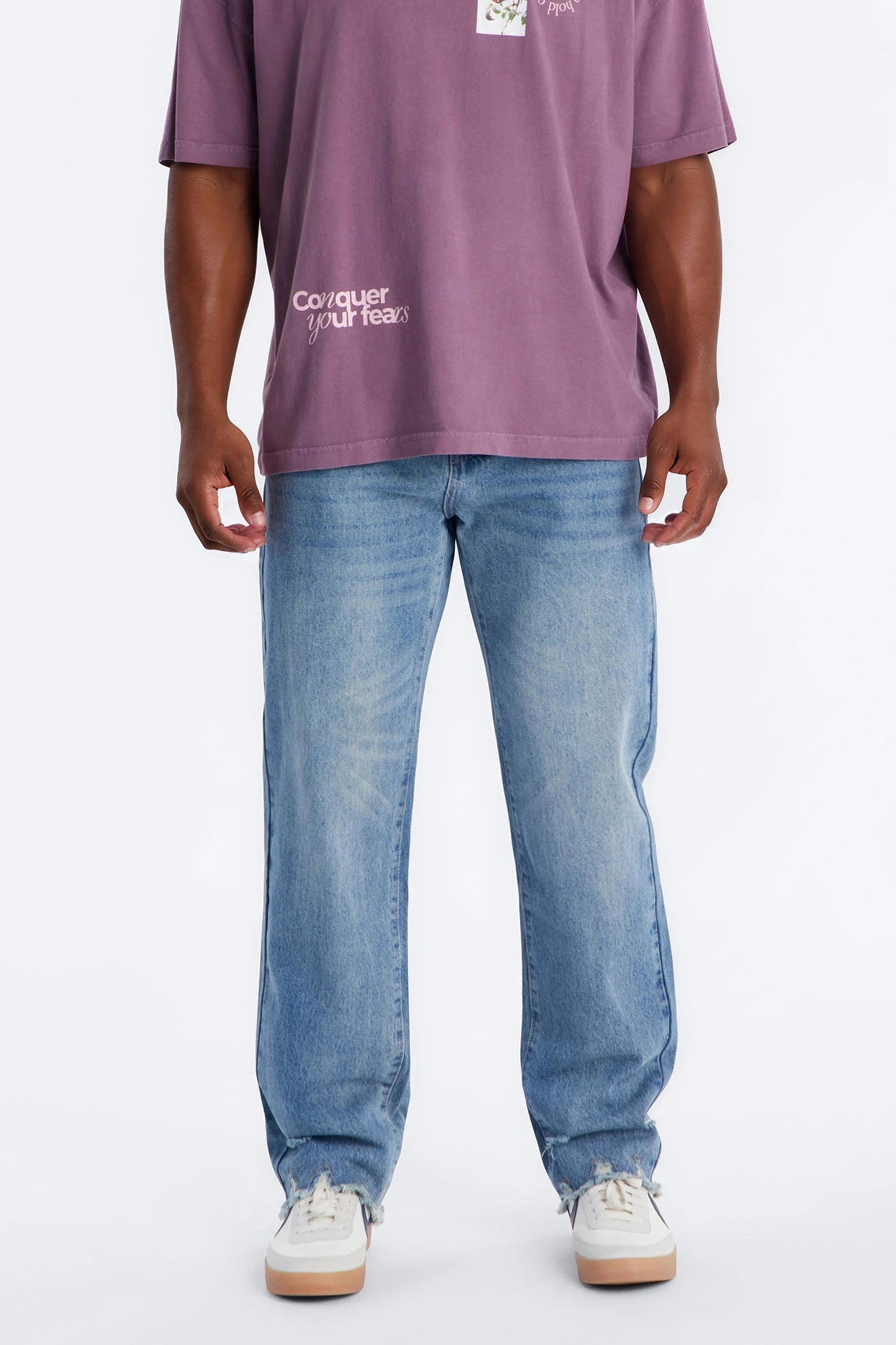 Straight Raw Edge Jean - Medium Blue Wash