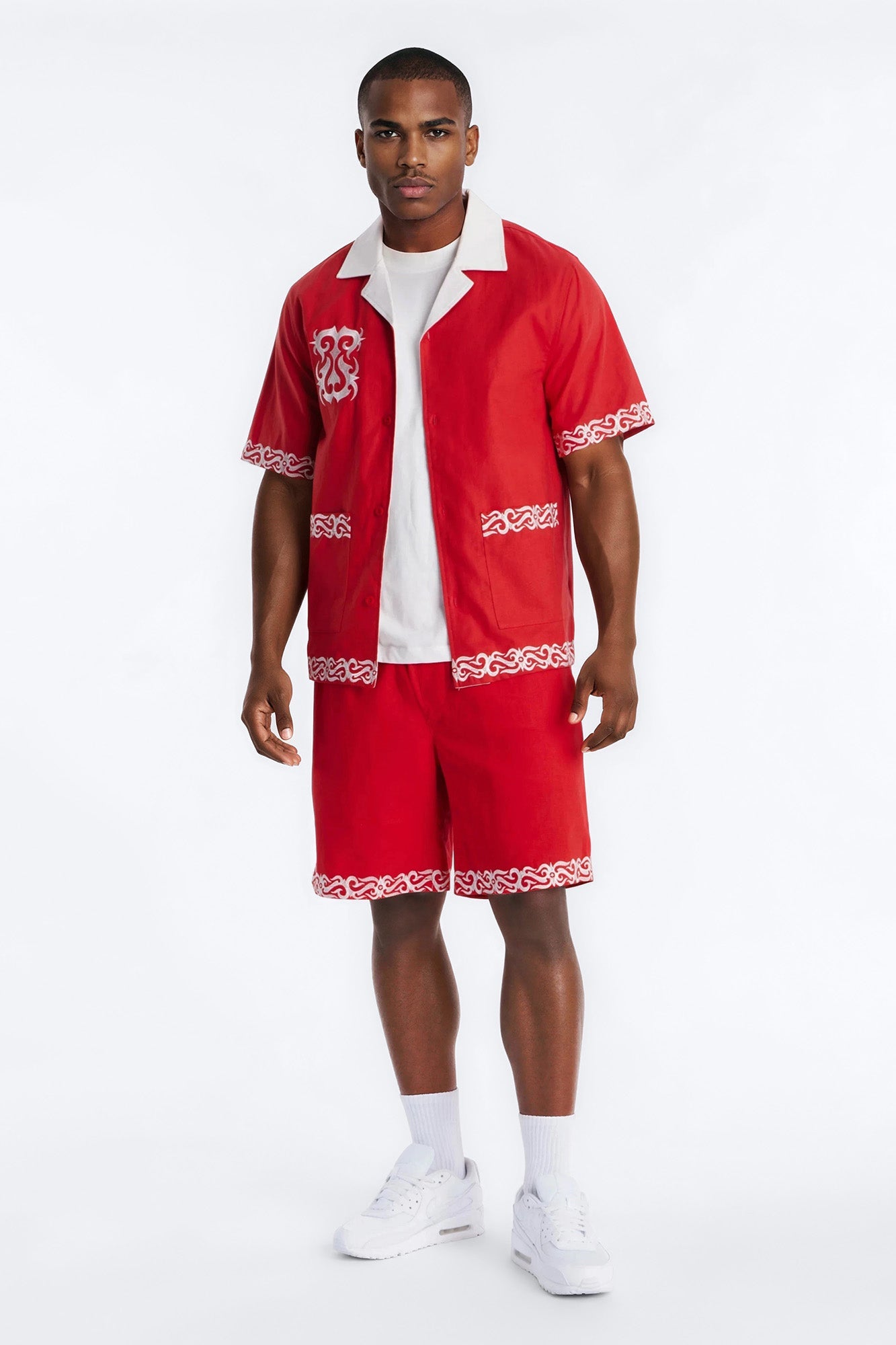 Coastal Isla Cuban Button Up Shirt - Red