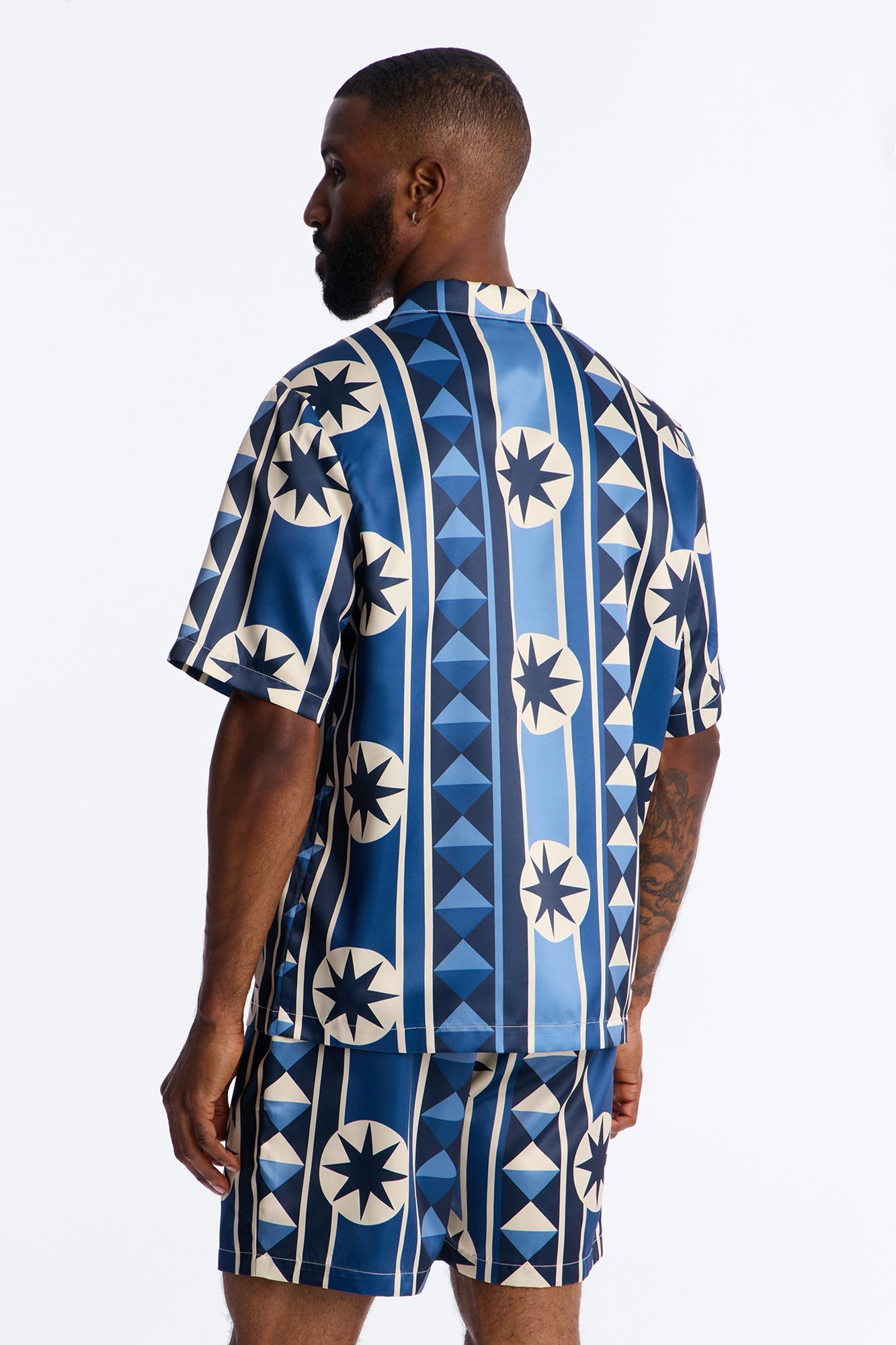 Toscana Geo Cuban Collar Shirt - Blue