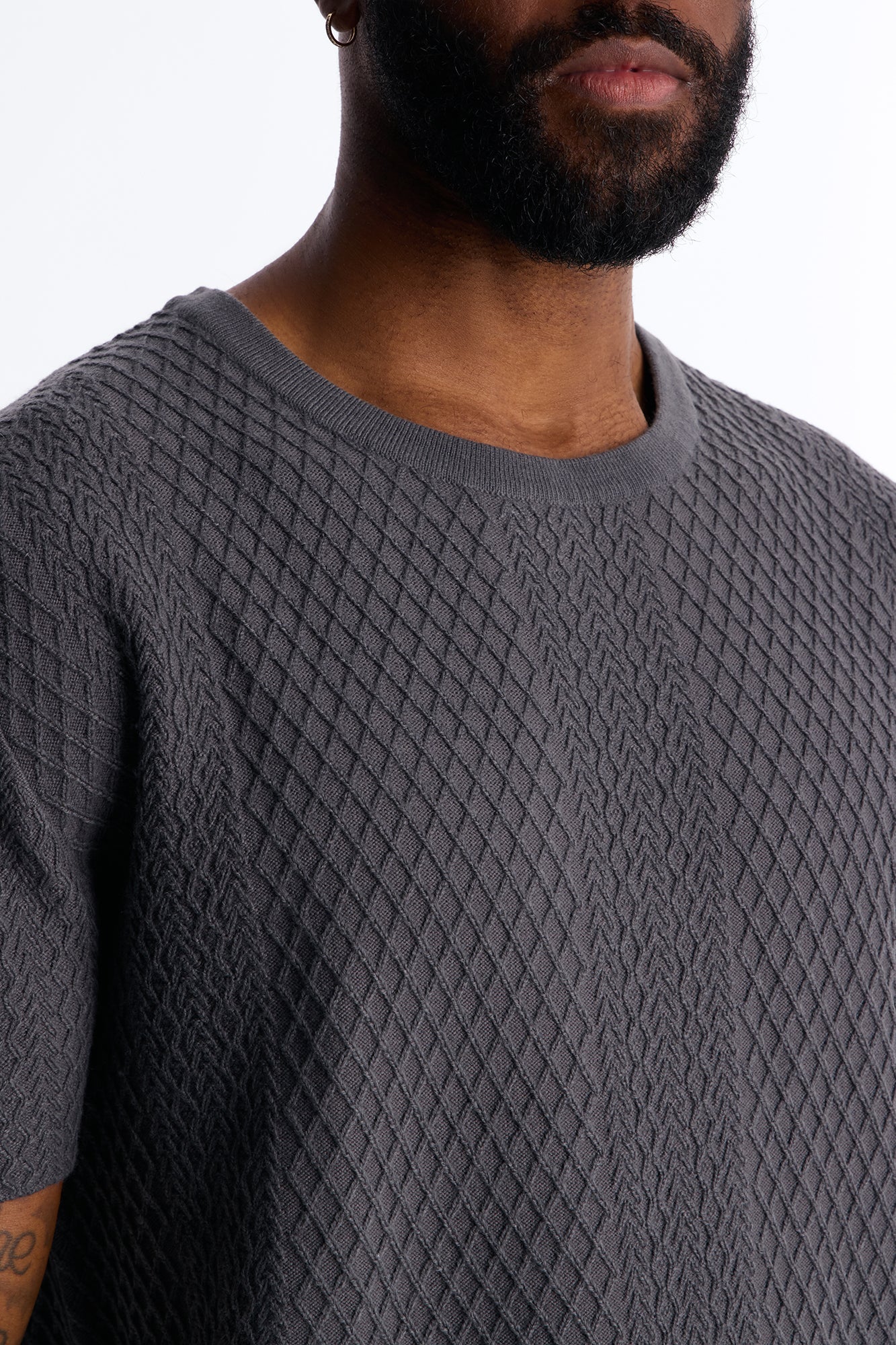 Relaxed Knitted Crewneck Tee - Black