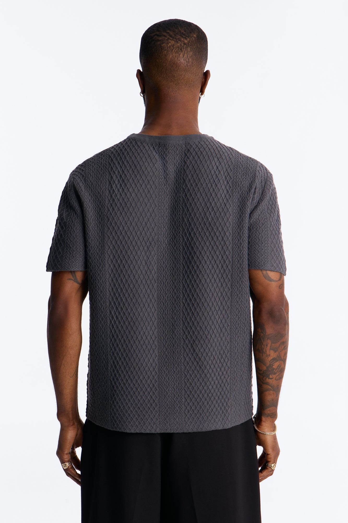 Relaxed Knitted Crewneck Tee - Black